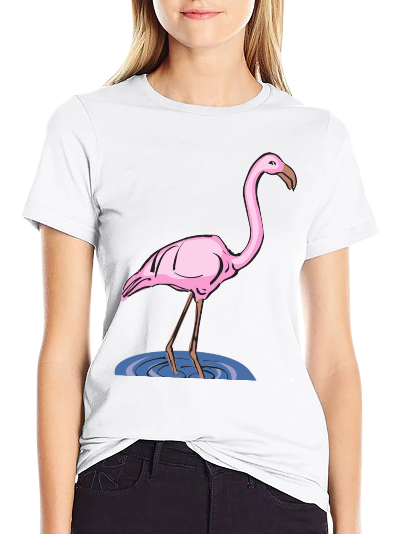 Flamingo Graphic Tee - Black Cotton T-Shirt