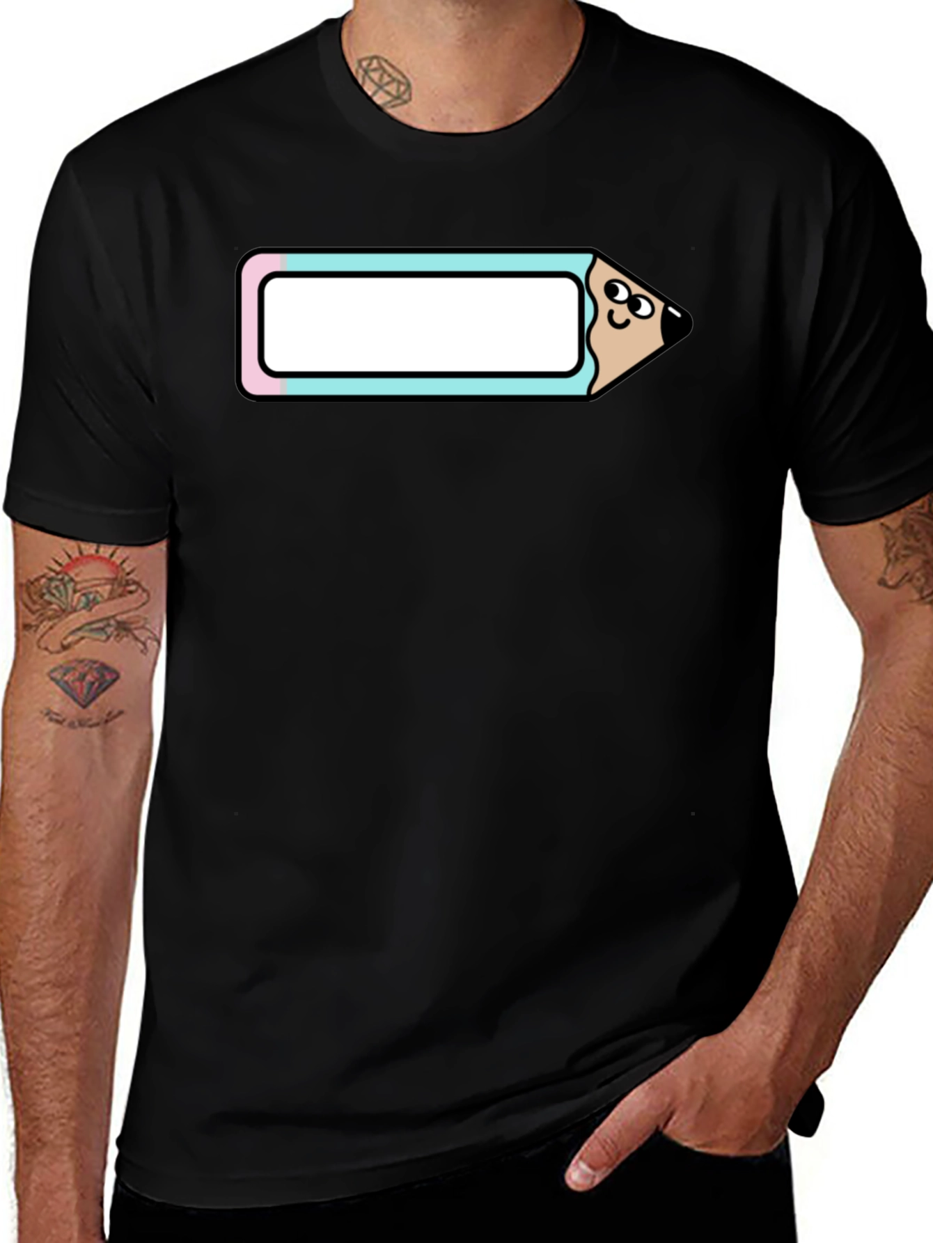Cute Cartoon Pencil T-Shirt - Black Cotton Tee