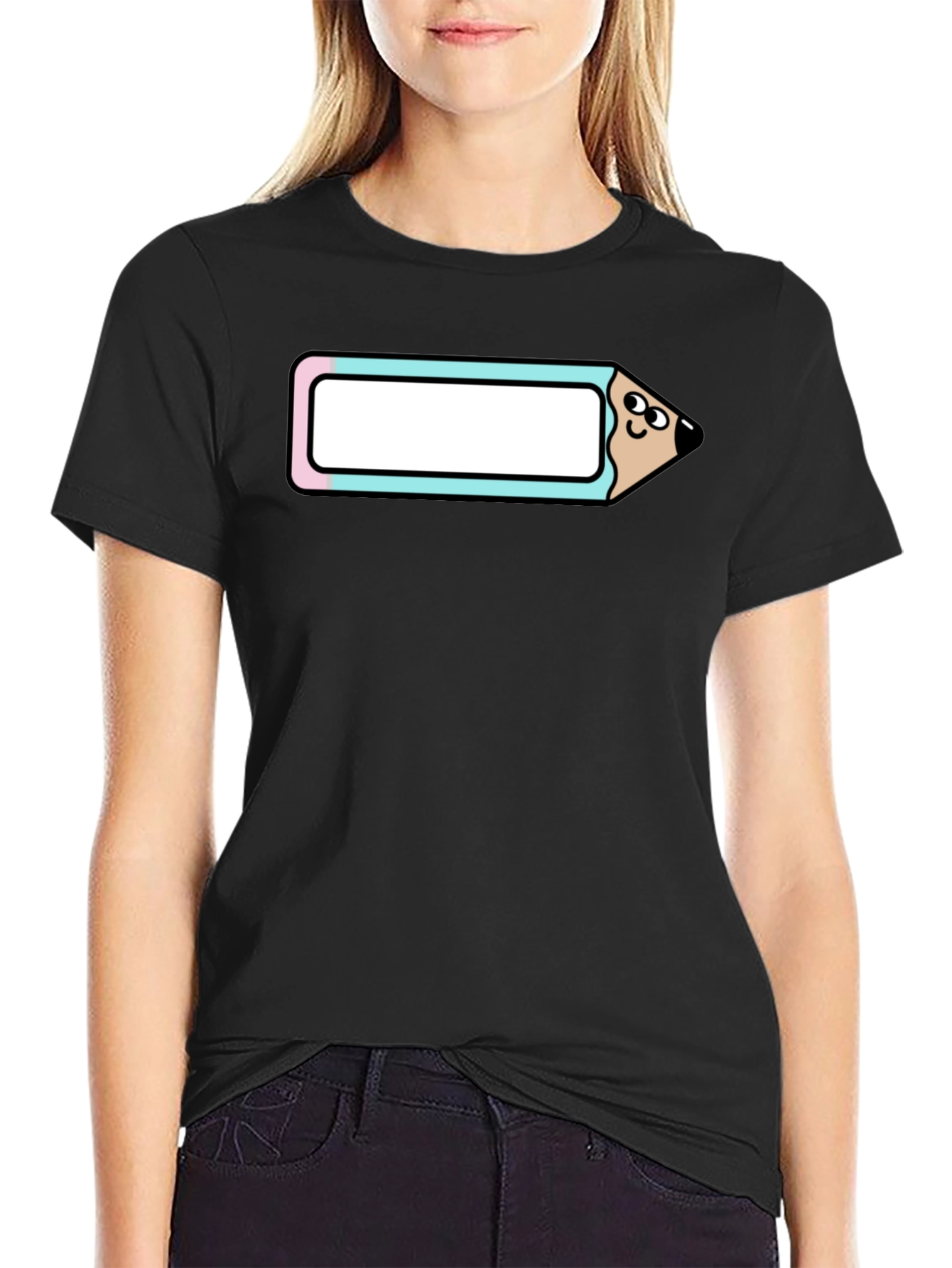 Cute Cartoon Pencil T-Shirt - Black Cotton Tee