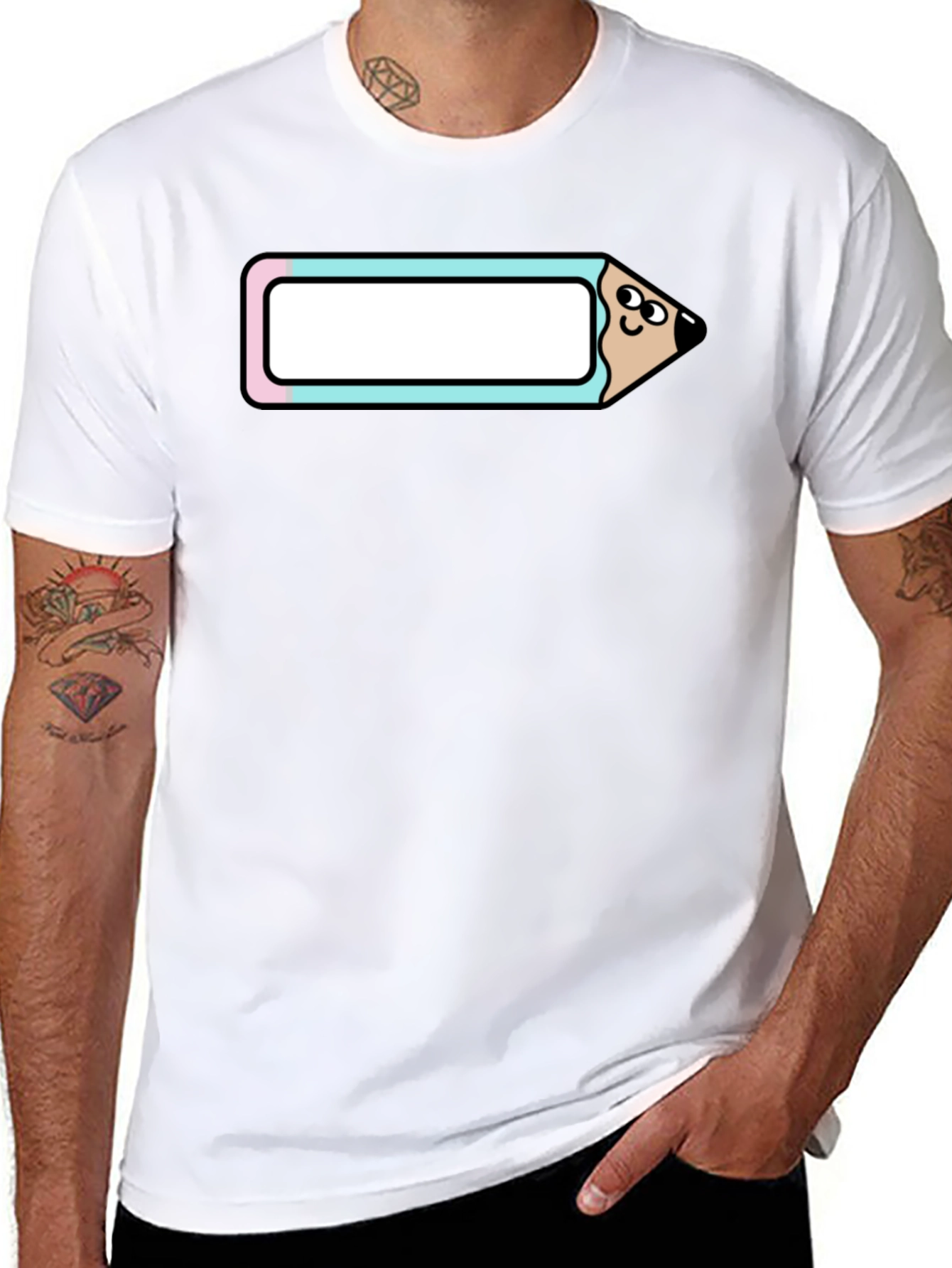 Cute Cartoon Pencil T-Shirt - Black Cotton Tee