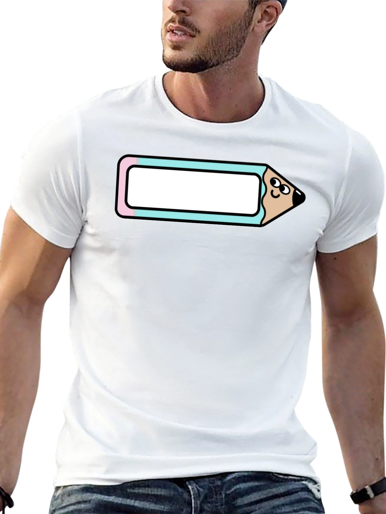 Cute Cartoon Pencil T-Shirt - Black Cotton Tee