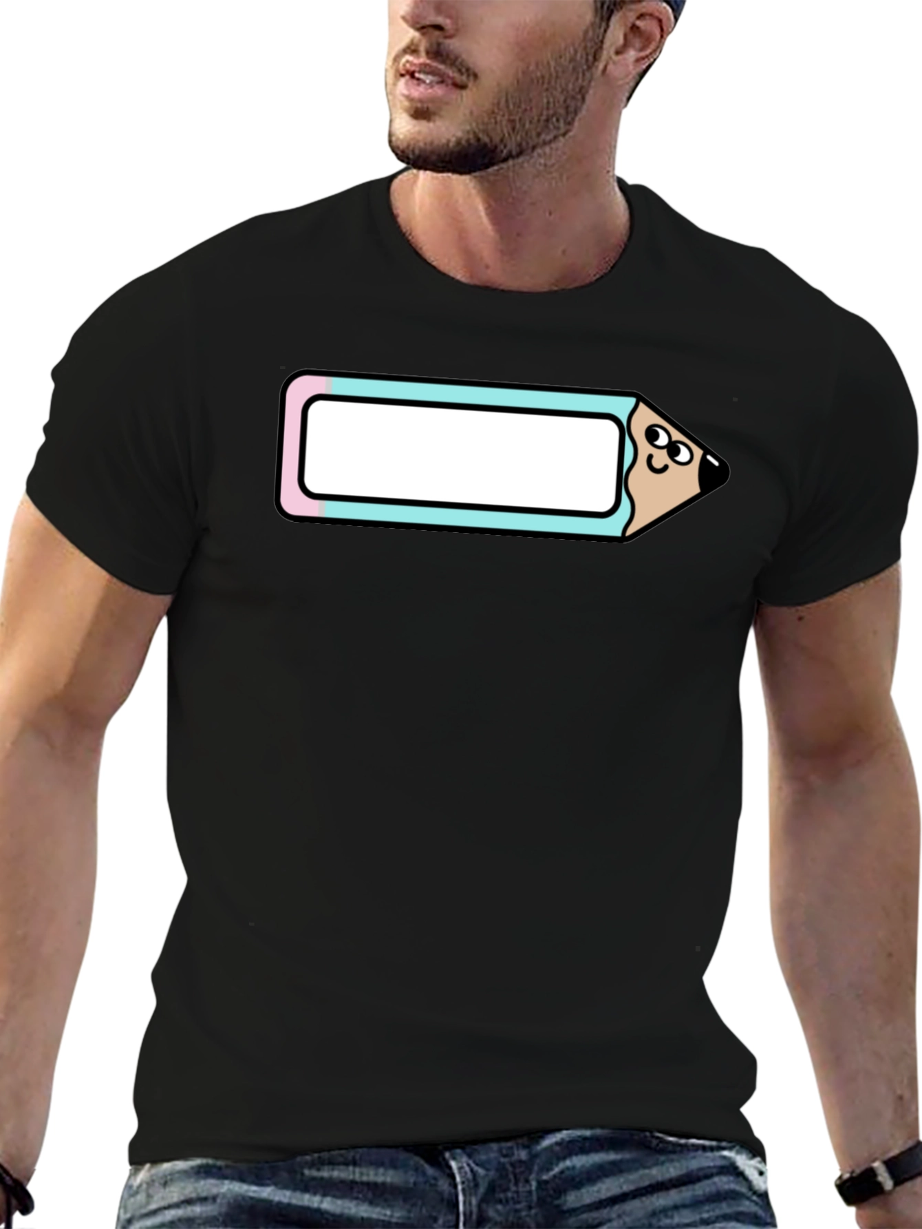 Cute Cartoon Pencil T-Shirt - Black Cotton Tee