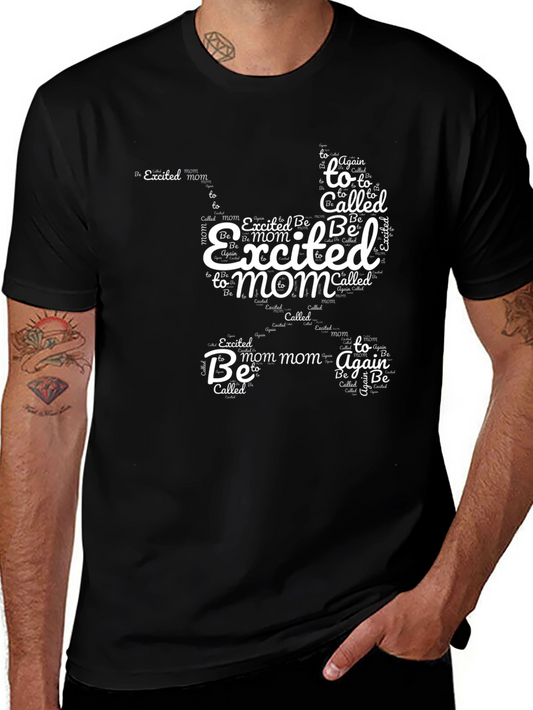 Excited Mom Typography Graphic Tee - Black