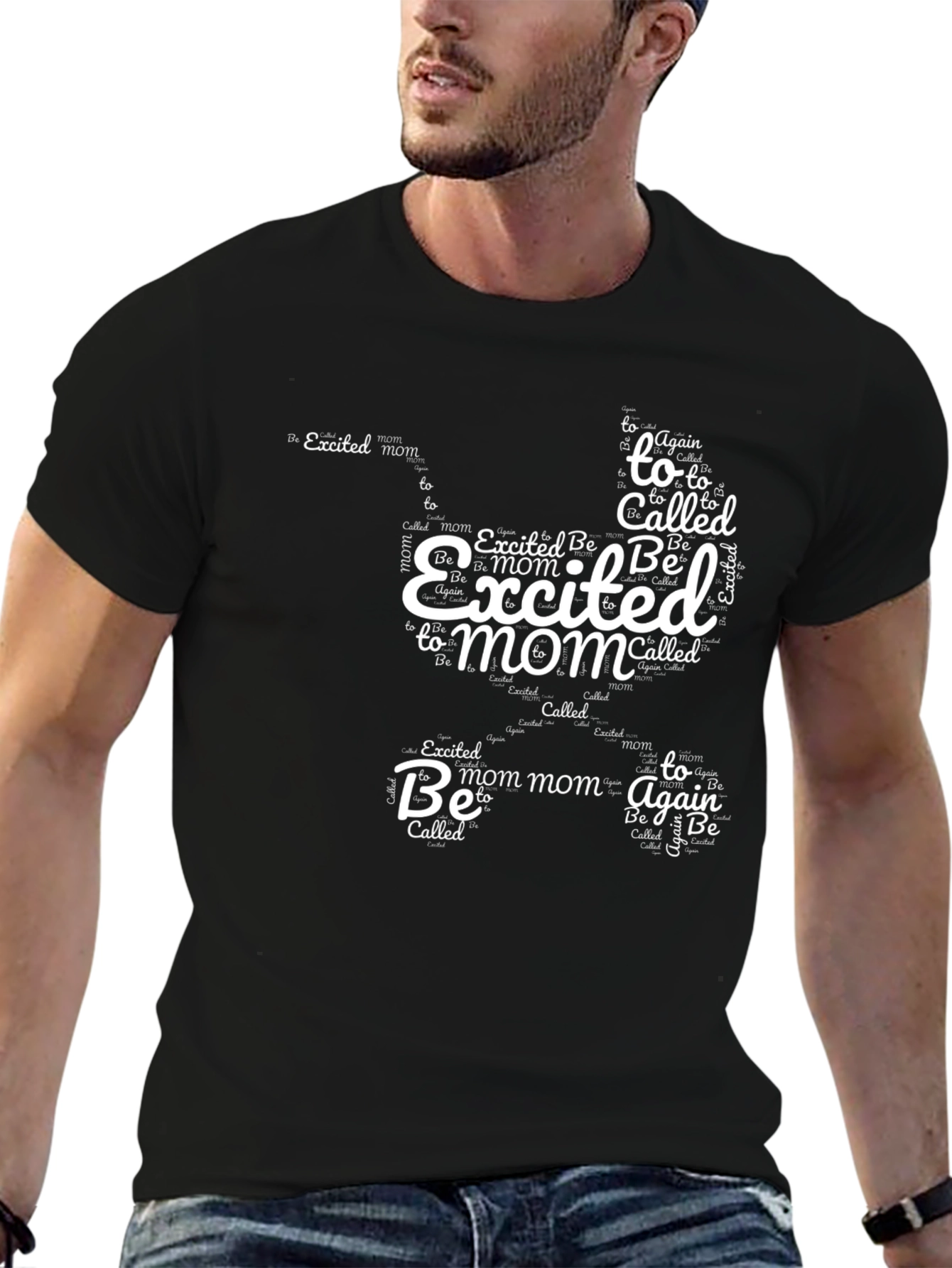 Excited Mom Typography Graphic Tee - Black