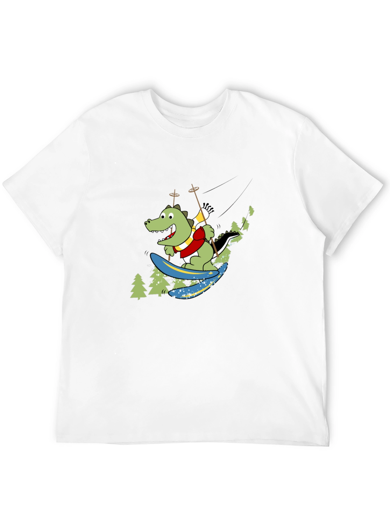 Skiing Crocodile Graphic Tee - Fun Black T-Shirt