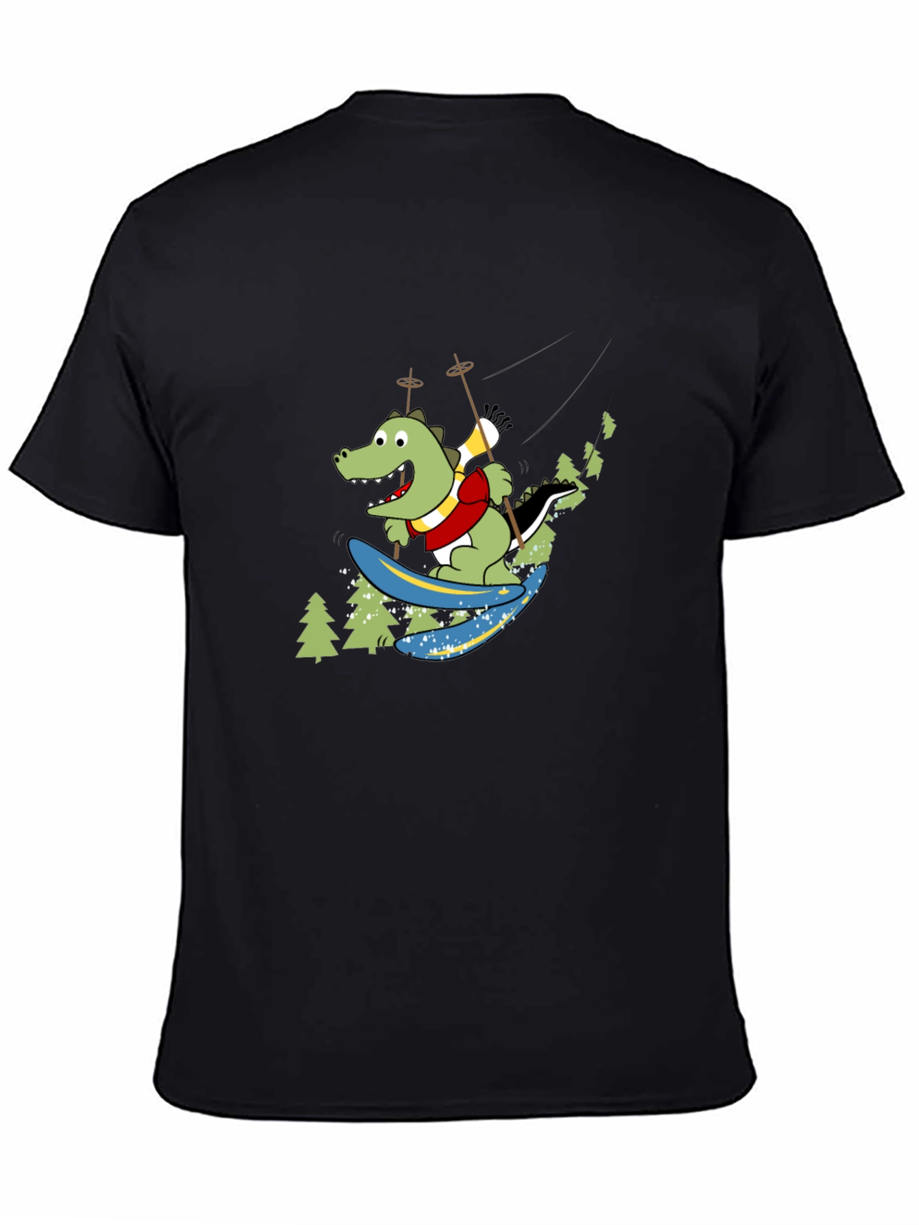Skiing Crocodile Graphic Tee - Fun Black T-Shirt