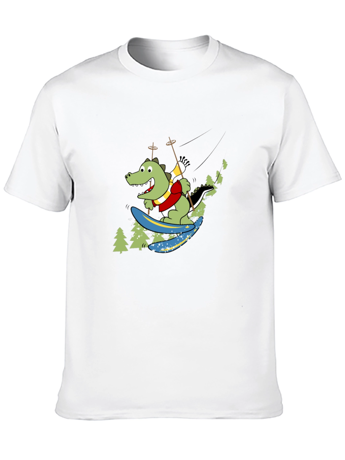 Skiing Crocodile Graphic Tee - Fun Black T-Shirt