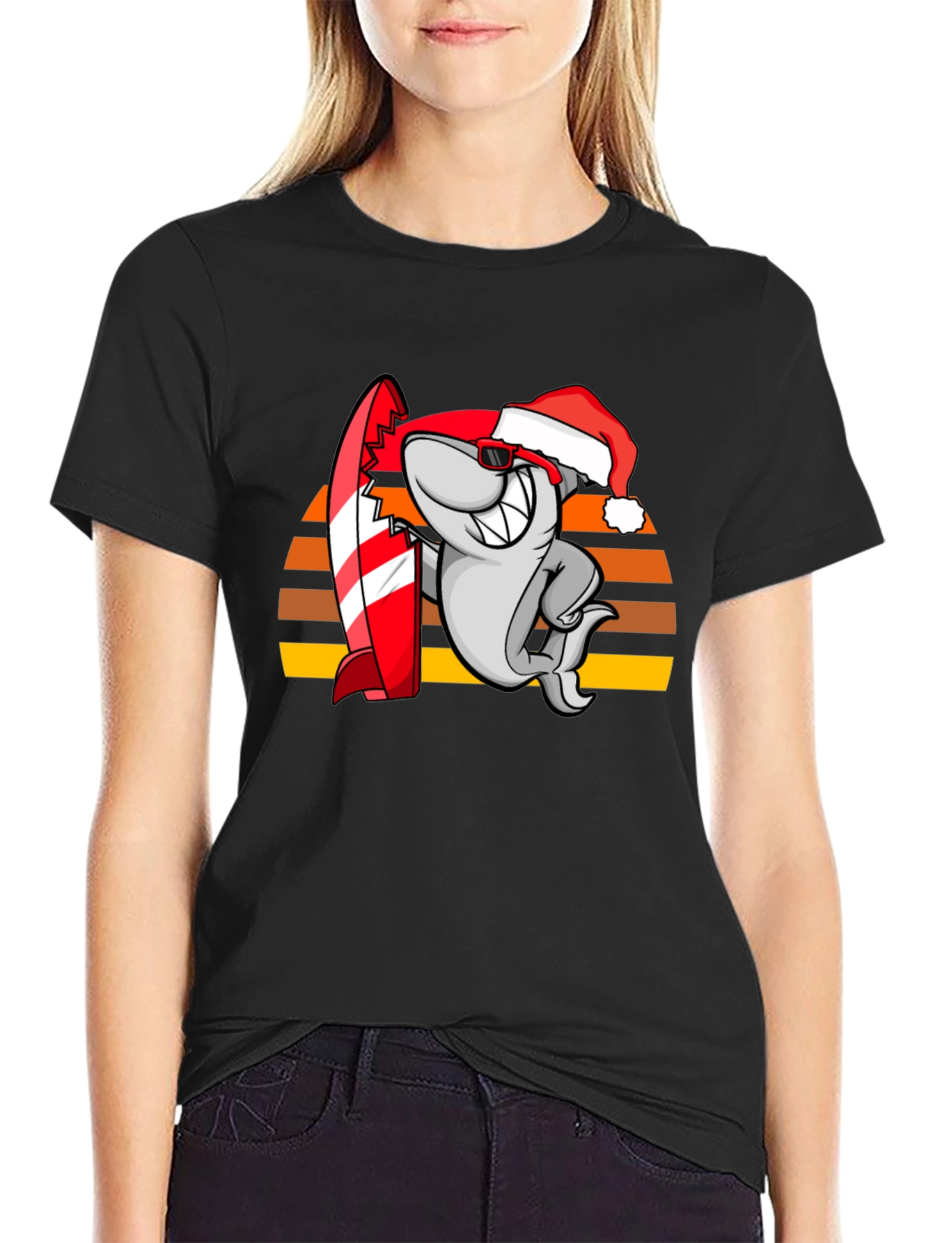 Shark Surfer Santa T-Shirt