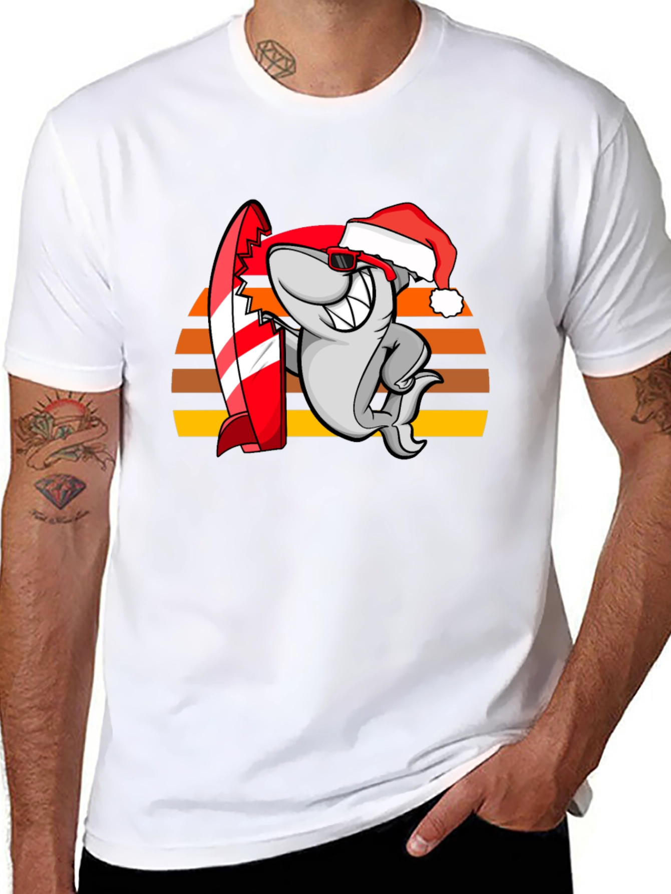 Shark Surfer Santa T-Shirt