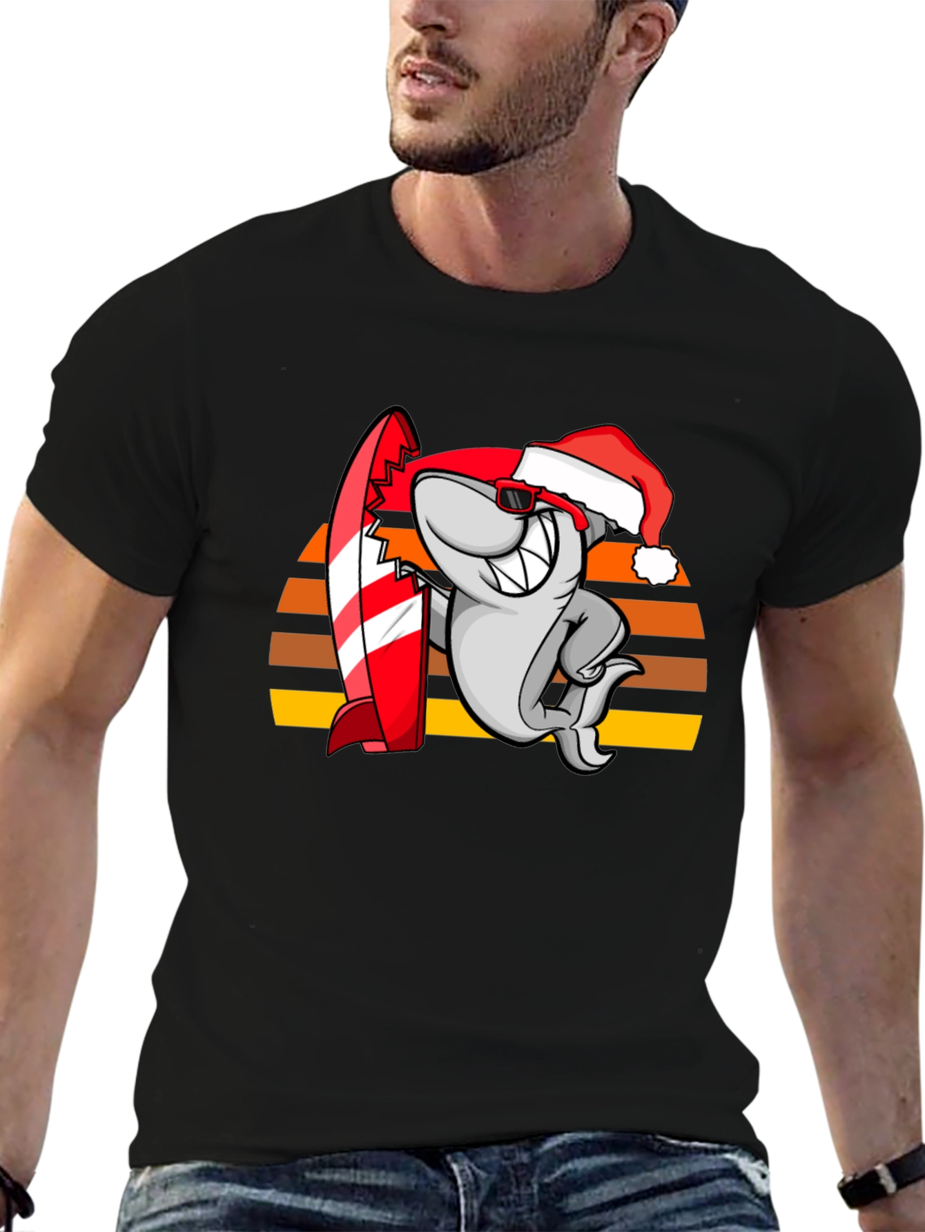 Shark Surfer Santa T-Shirt