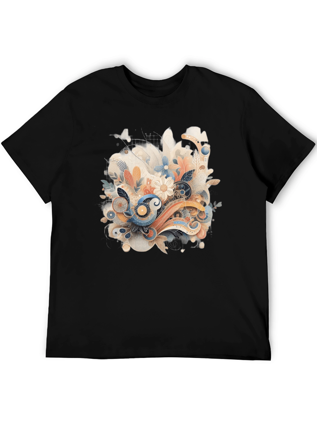 Floral Abstract Graphic Print Black Tee