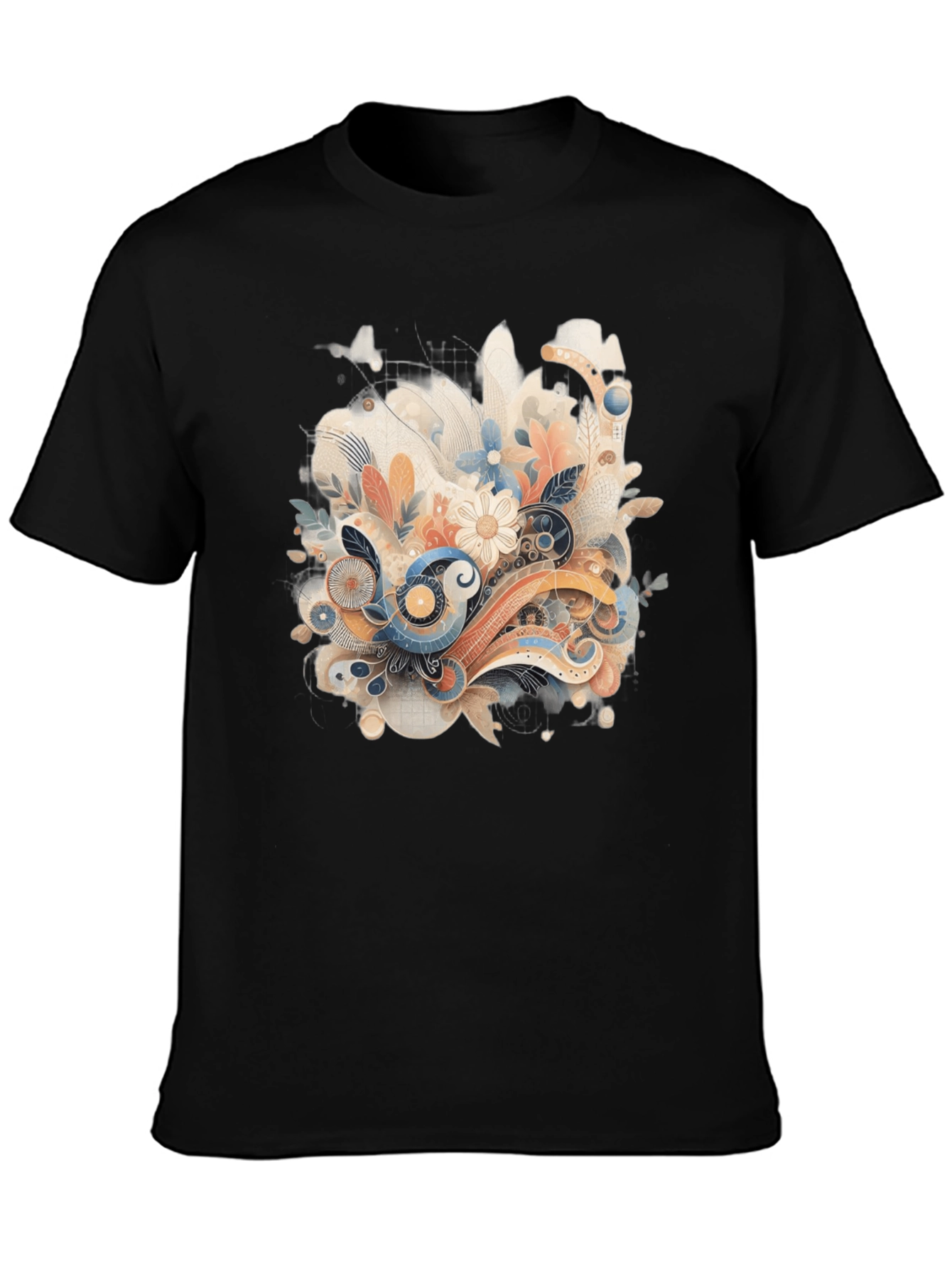 Floral Abstract Graphic Print Black Tee