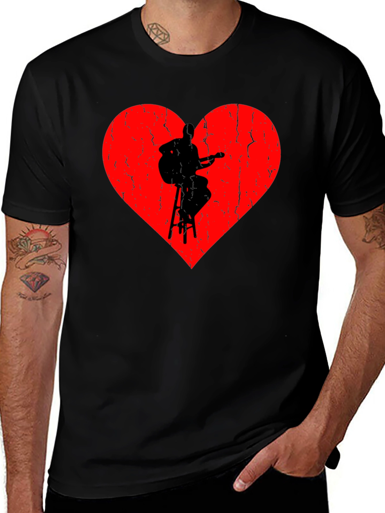 Heart Guitarist Graphic Black T-Shirt