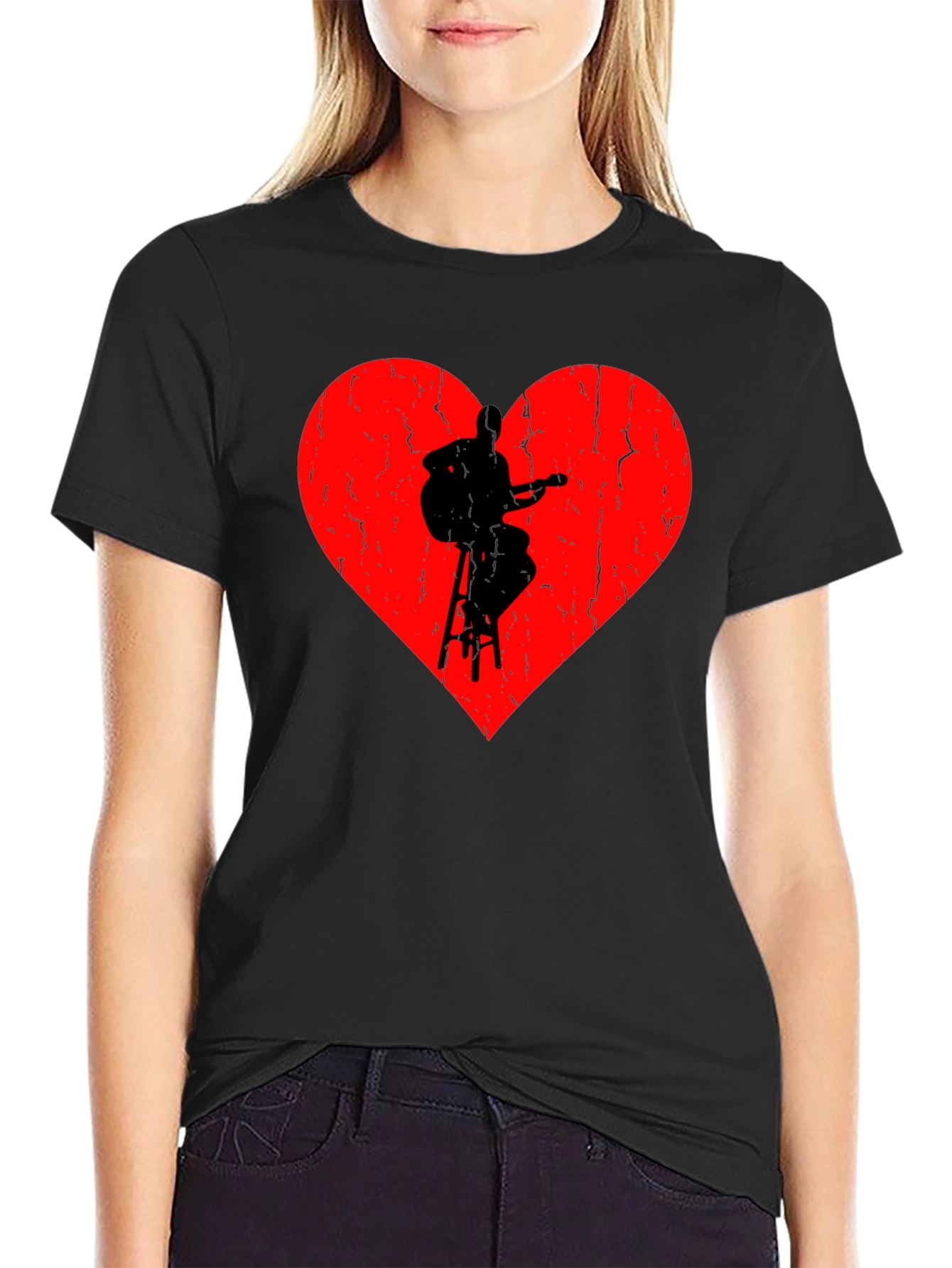 Heart Guitarist Graphic Black T-Shirt