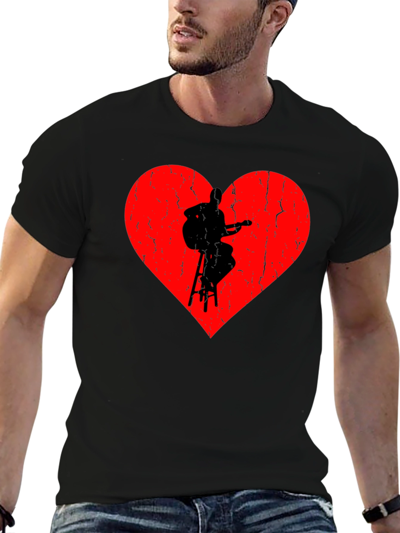 Heart Guitarist Graphic Black T-Shirt