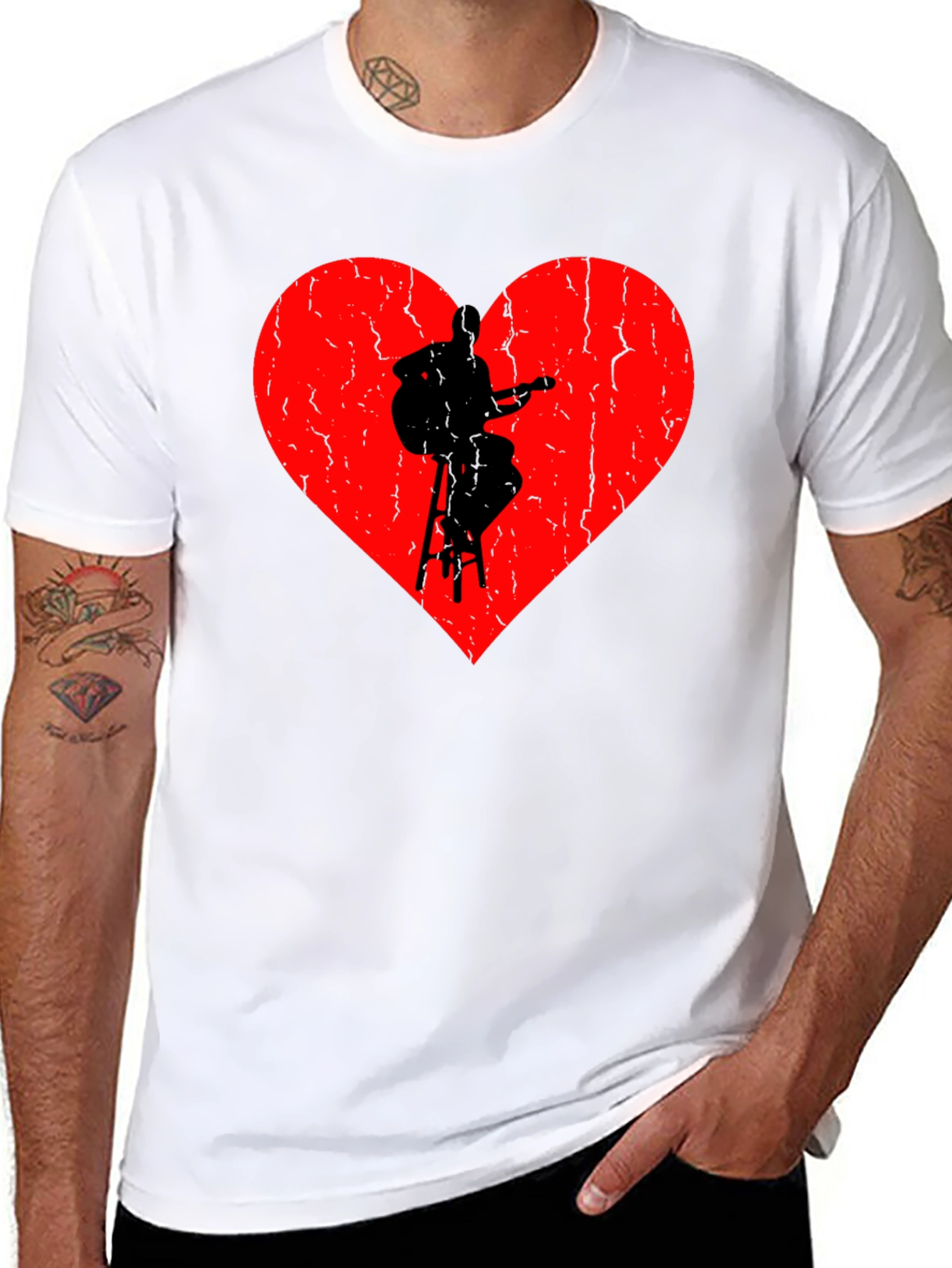 Heart Guitarist Graphic Black T-Shirt