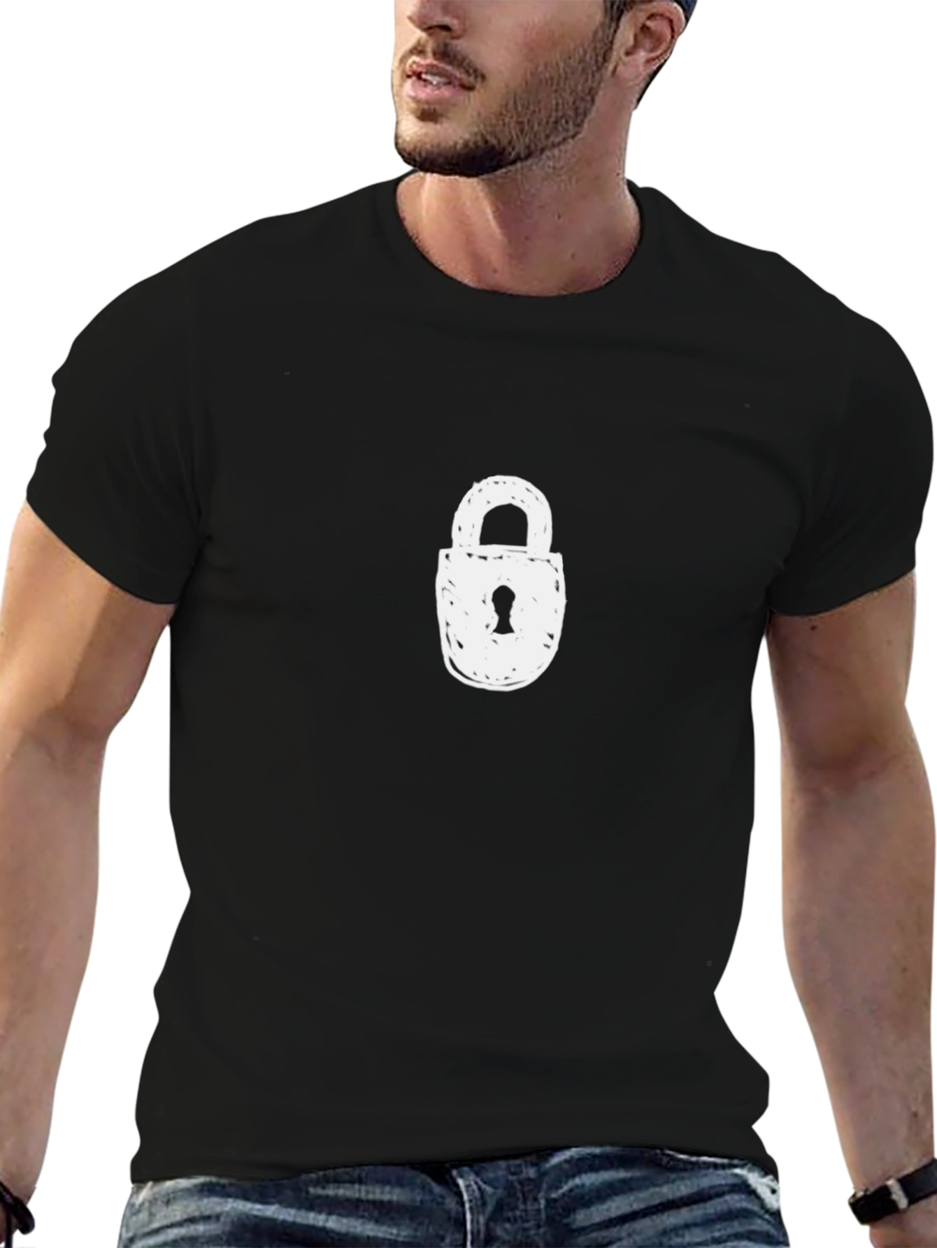 Lock Graphic Black T-Shirt - Casual Style