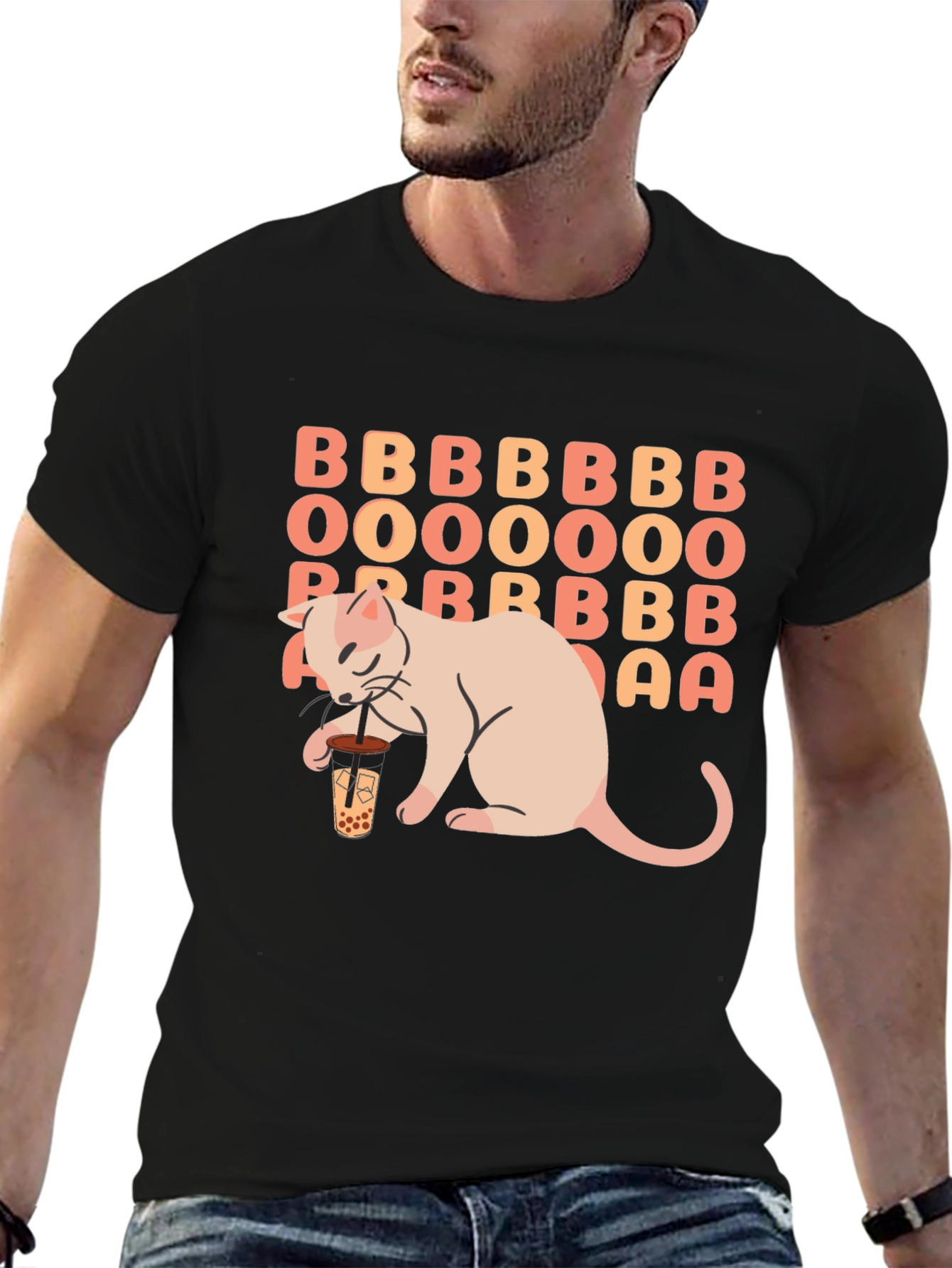 Boba Tea Cat Graphic Tee - Unisex Black T-Shirt