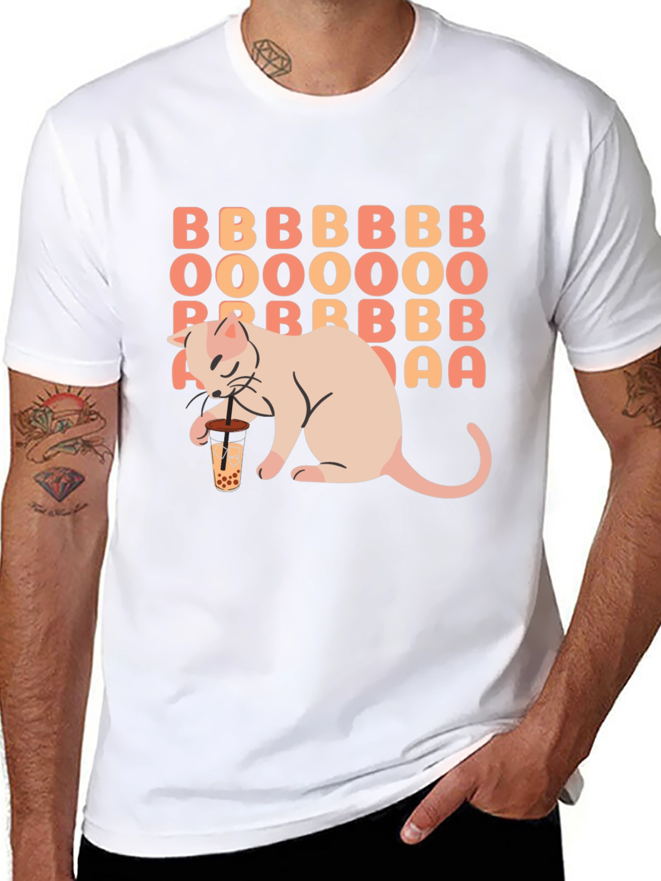 Boba Tea Cat Graphic Tee - Unisex Black T-Shirt
