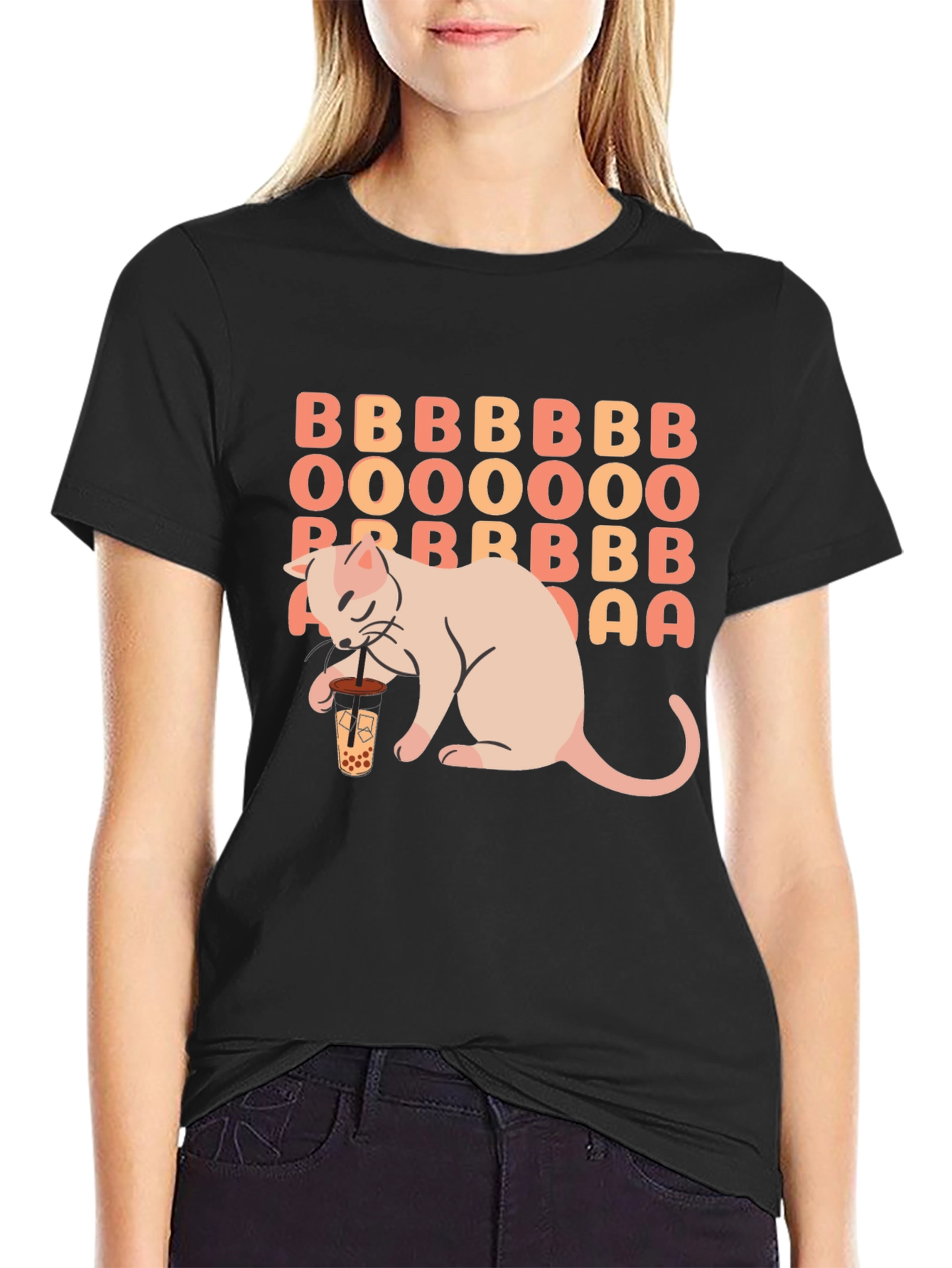 Boba Tea Cat Graphic Tee - Unisex Black T-Shirt