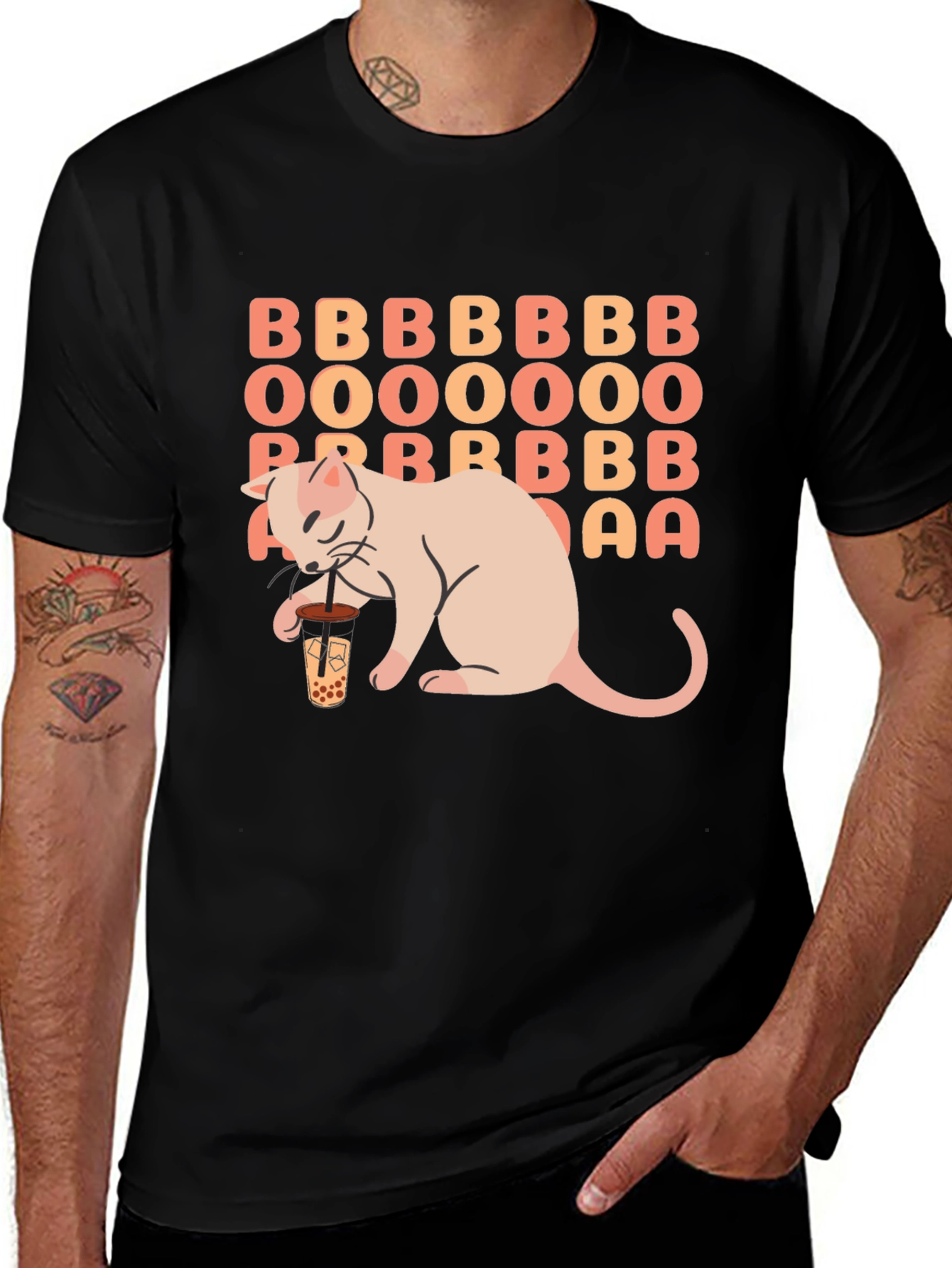 Boba Tea Cat Graphic Tee - Unisex Black T-Shirt