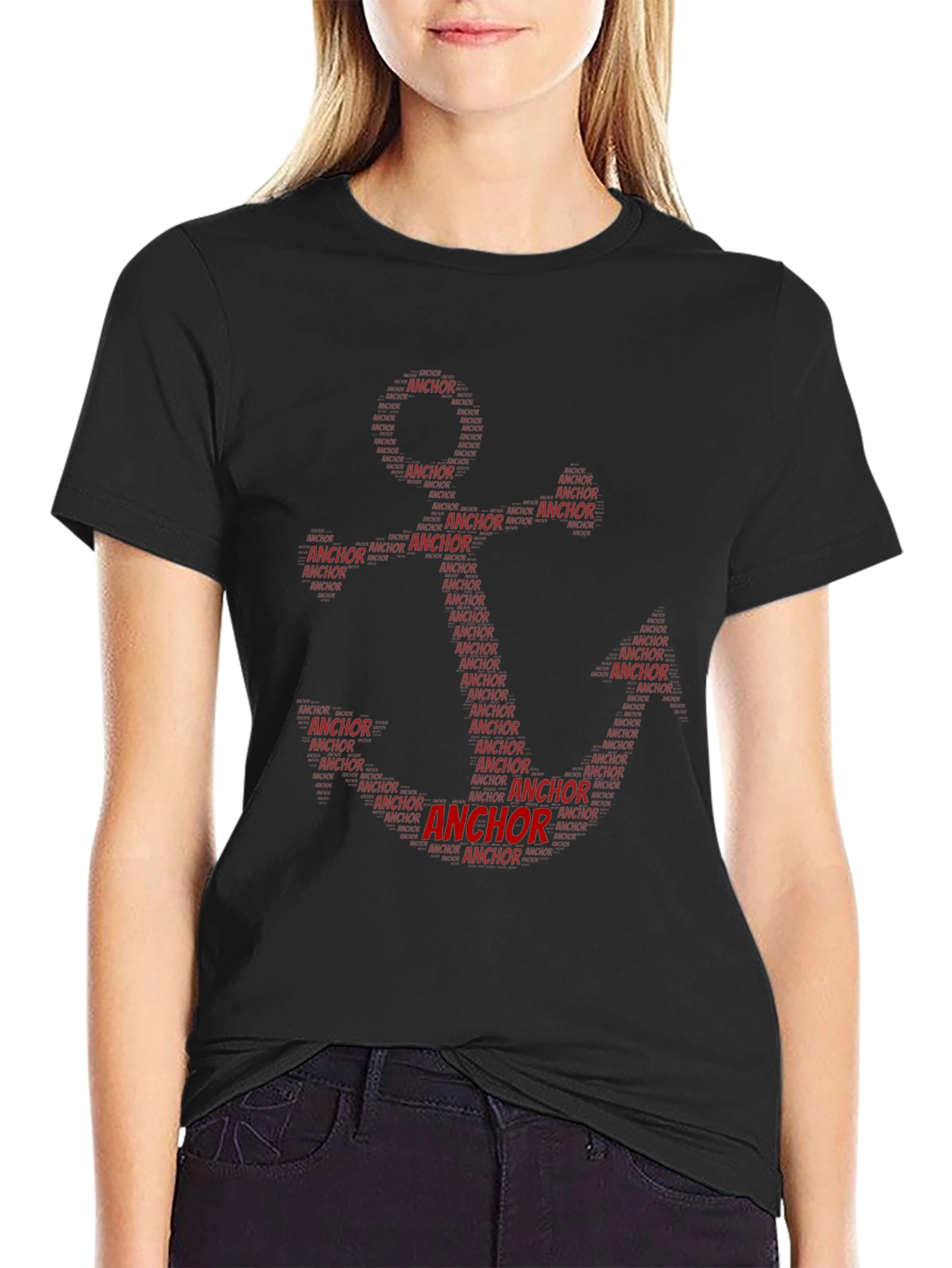 Anchor Word Art Black T-Shirt