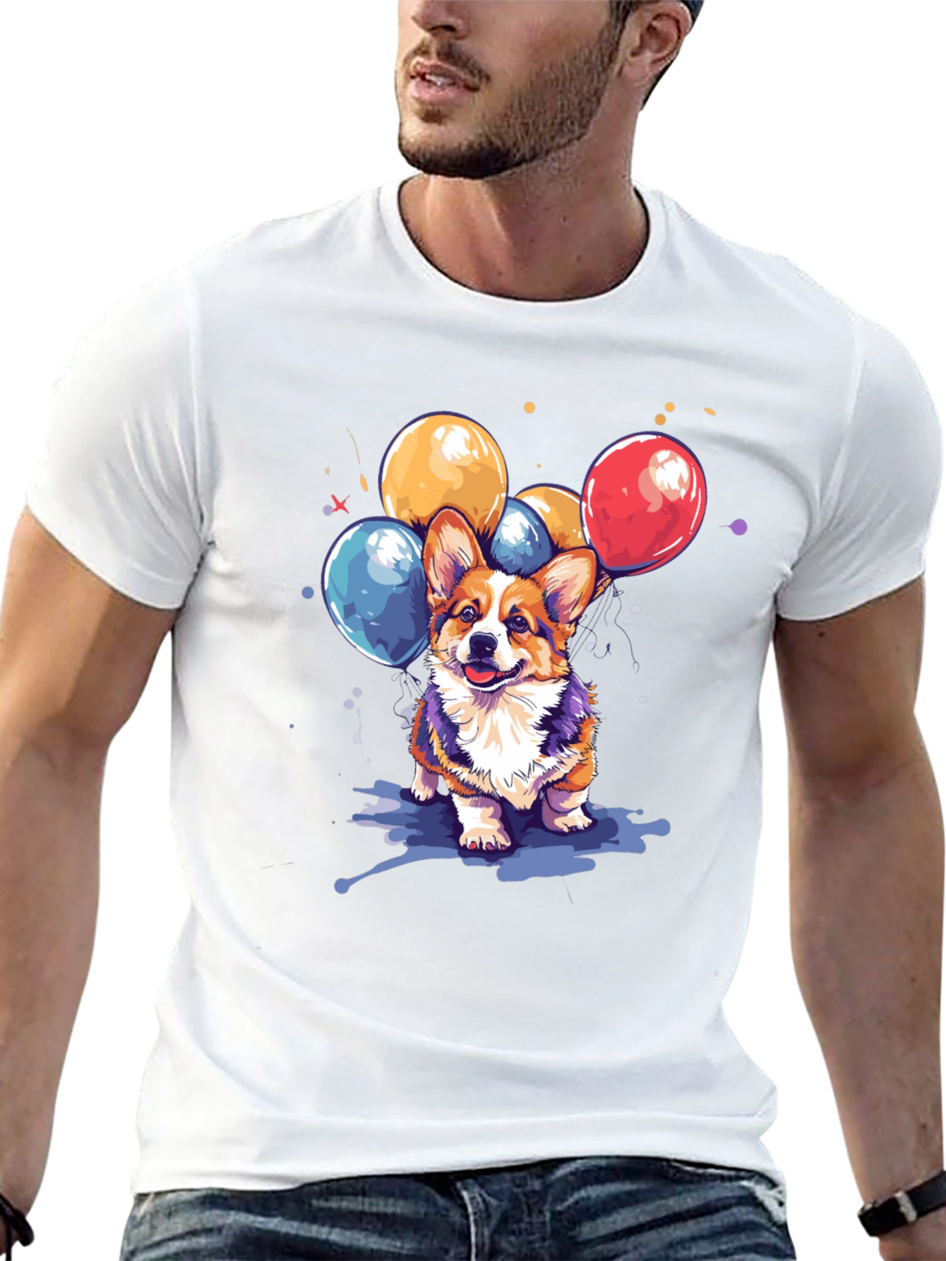Corgi Dog with Balloons Graphic T-Shirt