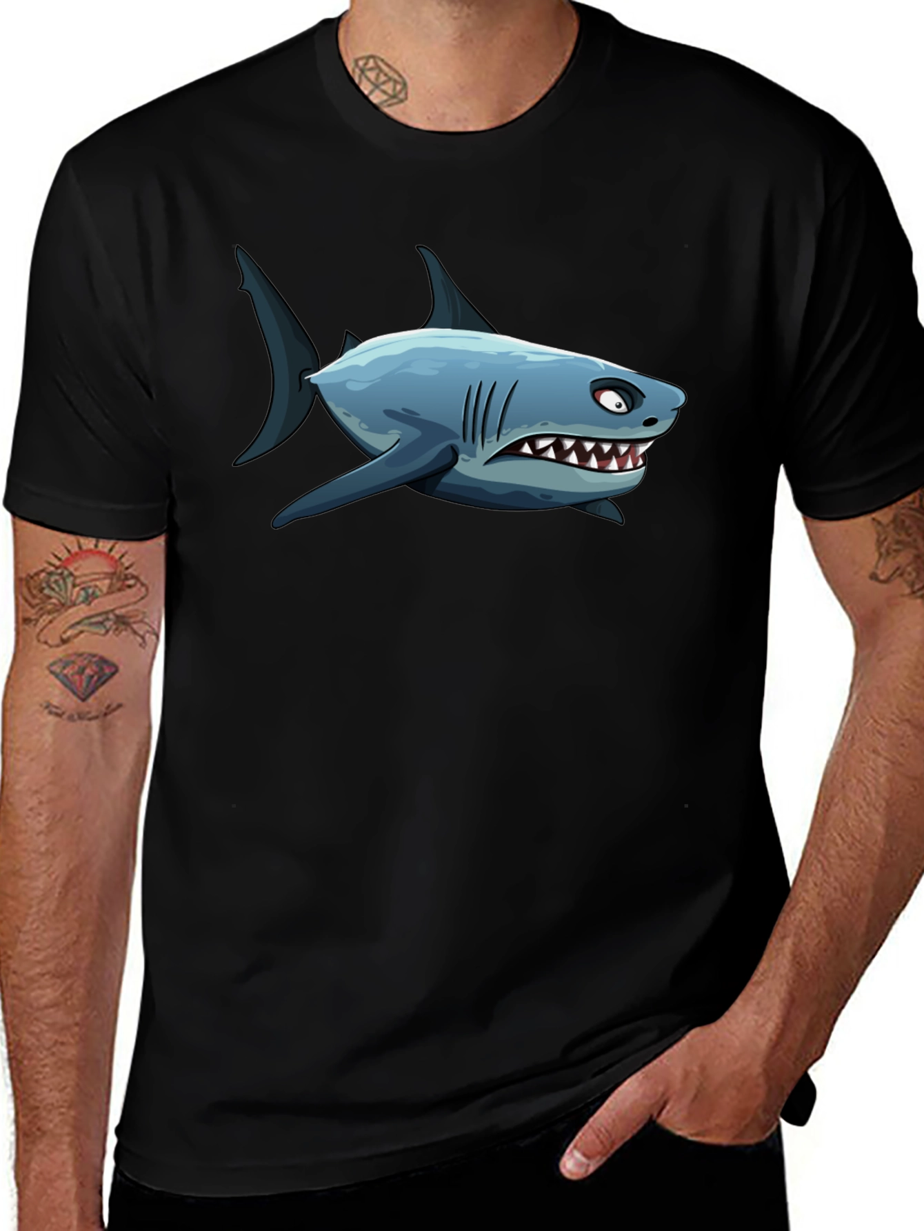 Cartoon Shark Graphic Print Mens T-Shirt