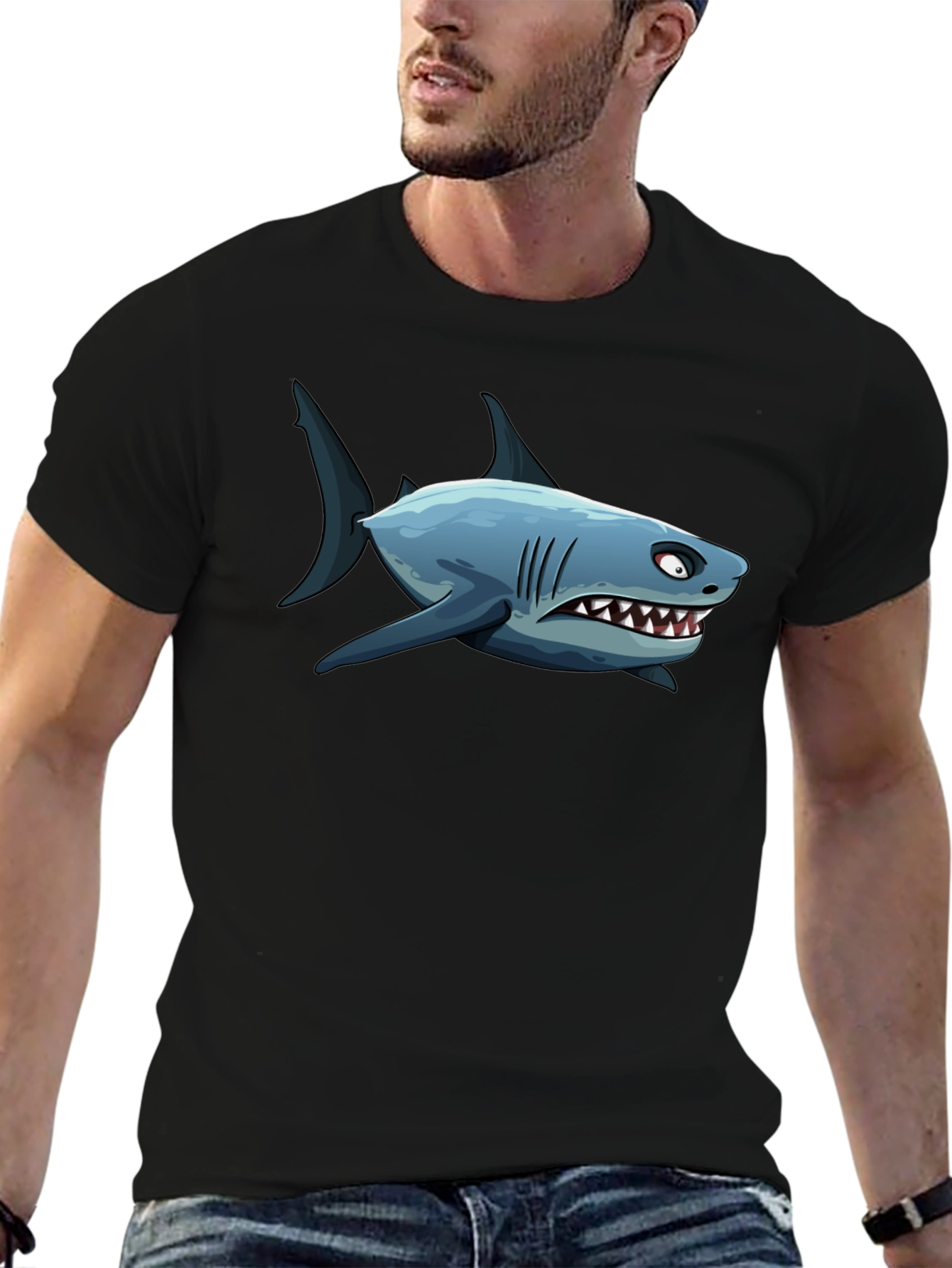 Cartoon Shark Graphic Print Mens T-Shirt