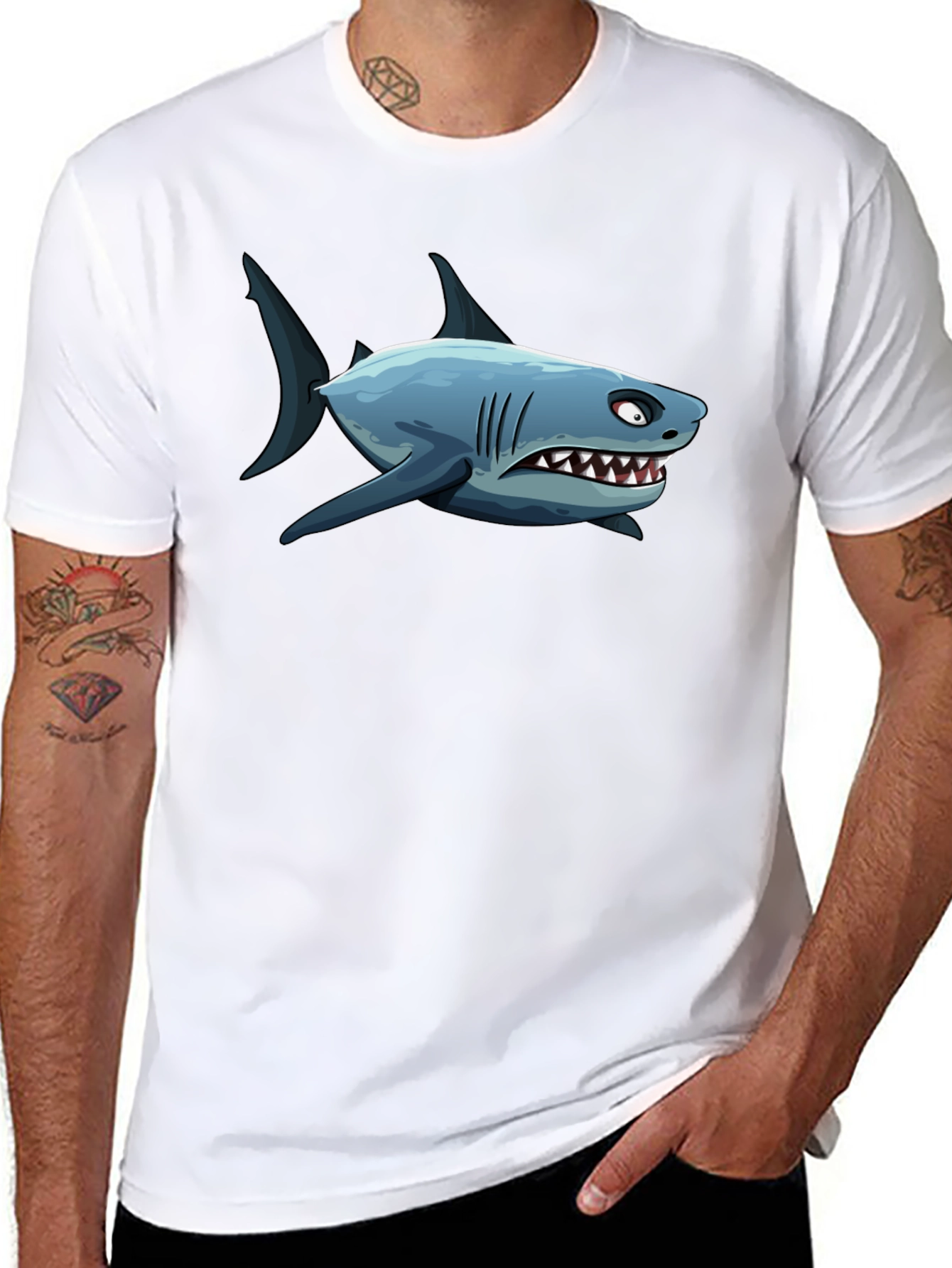 Cartoon Shark Graphic Print Mens T-Shirt