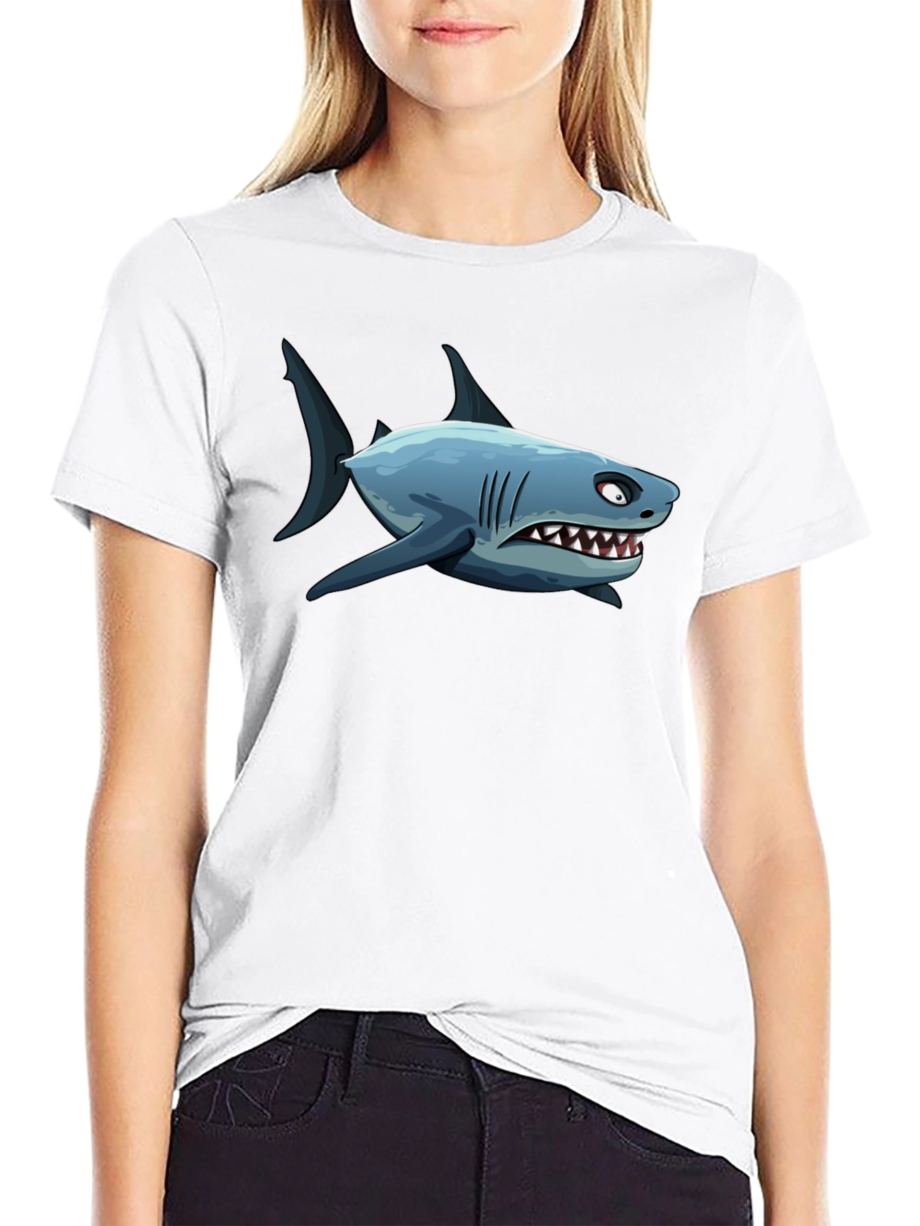 Cartoon Shark Graphic Print Mens T-Shirt