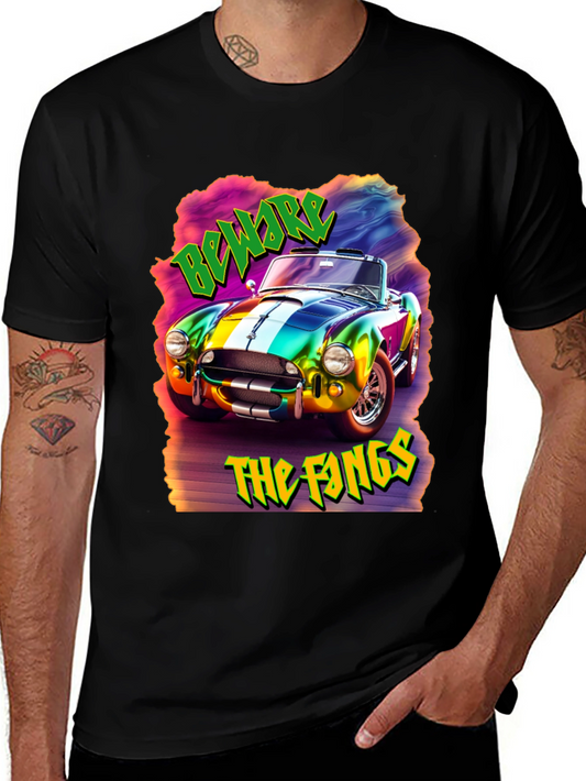 Beware the Fangs Graphic T-Shirt - Colorful Car Design