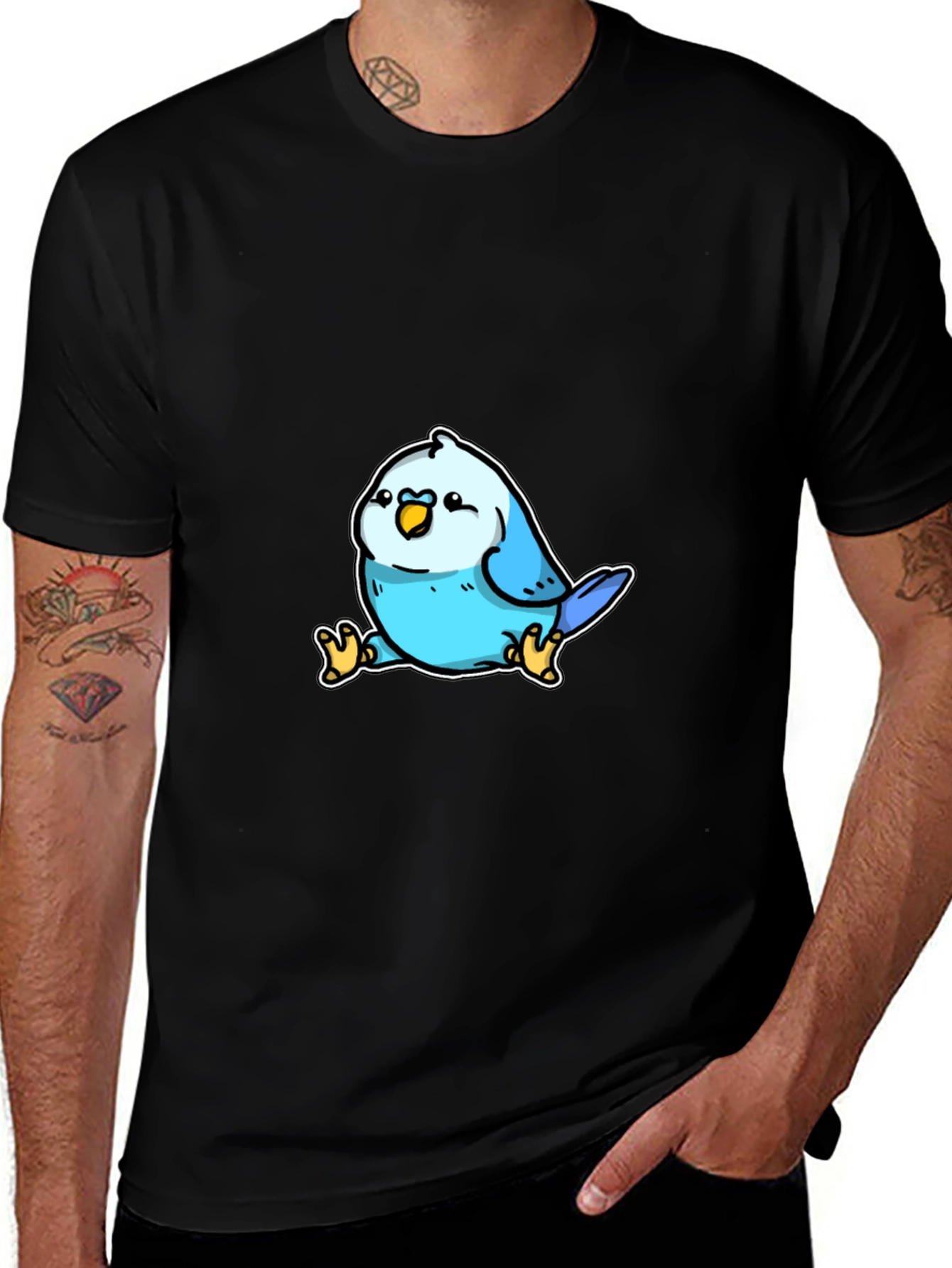 Cute Blue Bird Cartoon Graphic T-Shirt