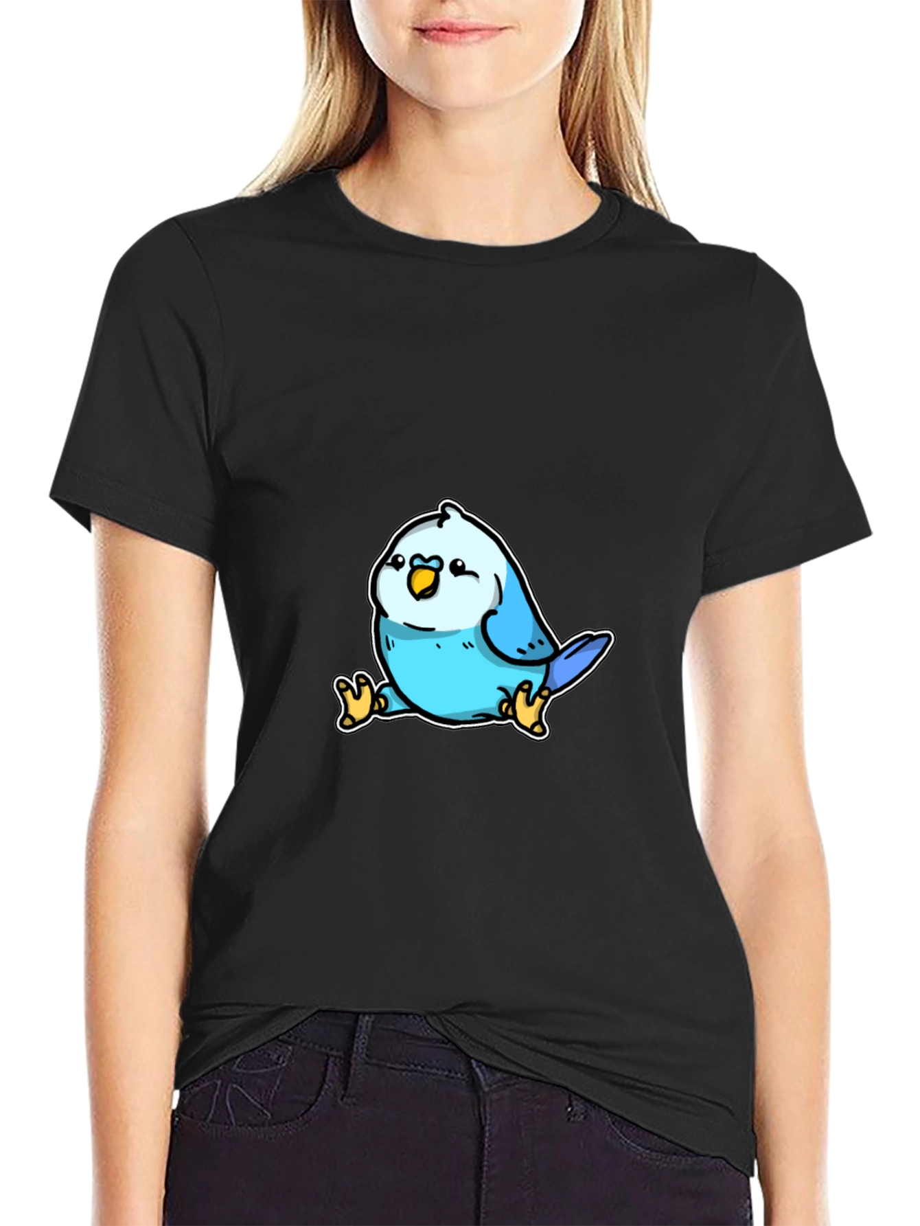 Cute Blue Bird Cartoon Graphic T-Shirt