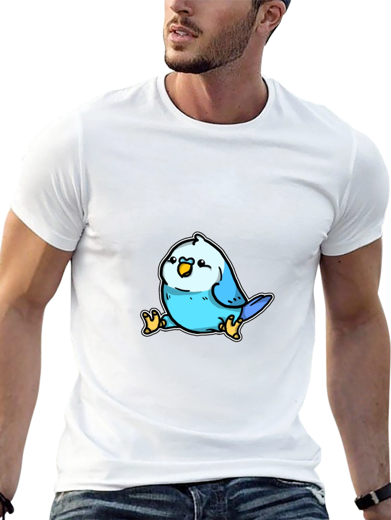 Cute Blue Bird Cartoon Graphic T-Shirt