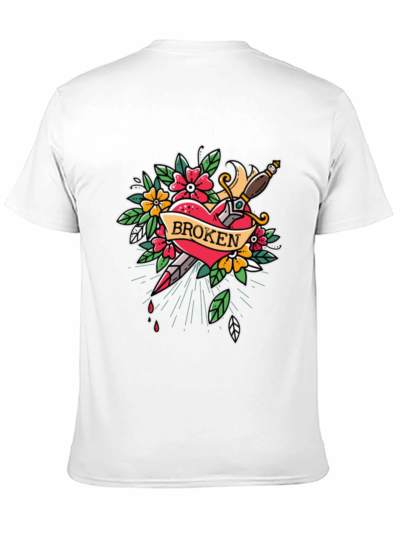 Broken Heart Dagger Graphic Print Black T-Shirt