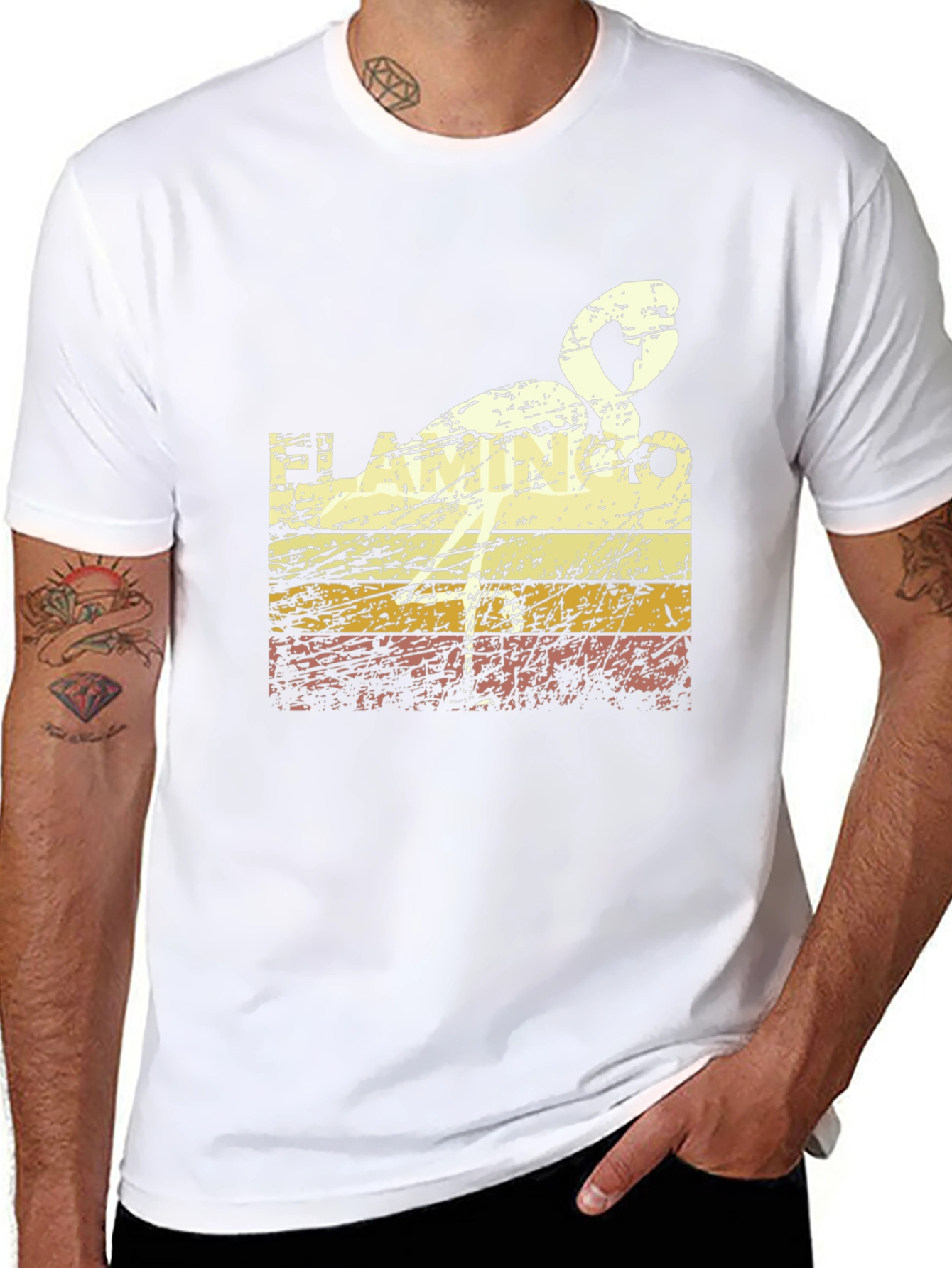 Retro Flamingo T-Shirt - Black Crew Neck