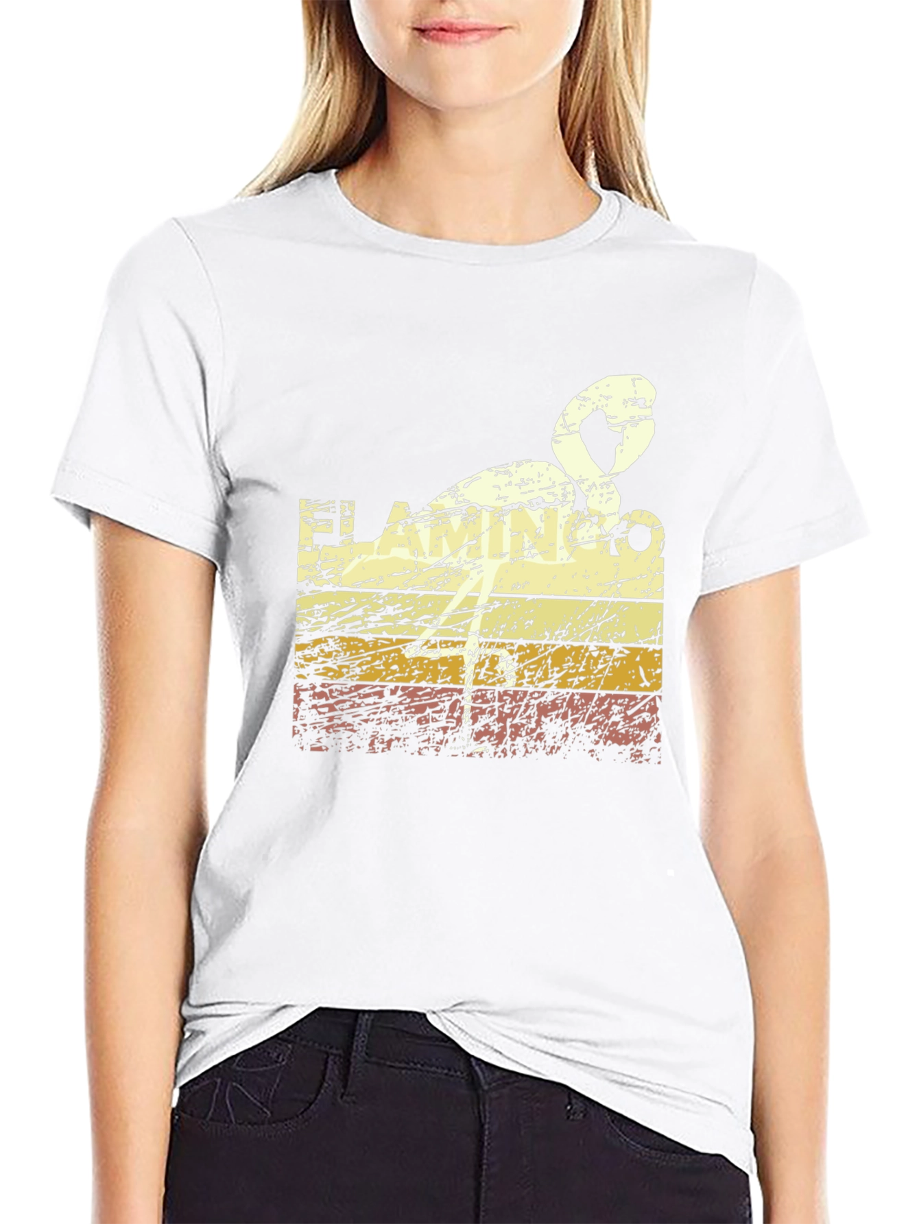 Retro Flamingo T-Shirt - Black Crew Neck