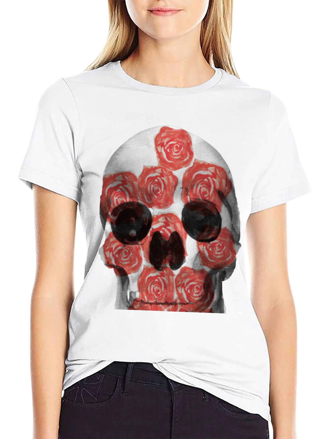 Skull and Roses Graphic Tee - Edgy Style