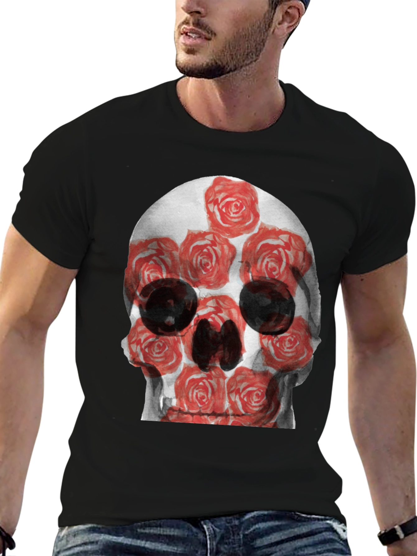 Skull and Roses Graphic Tee - Edgy Style