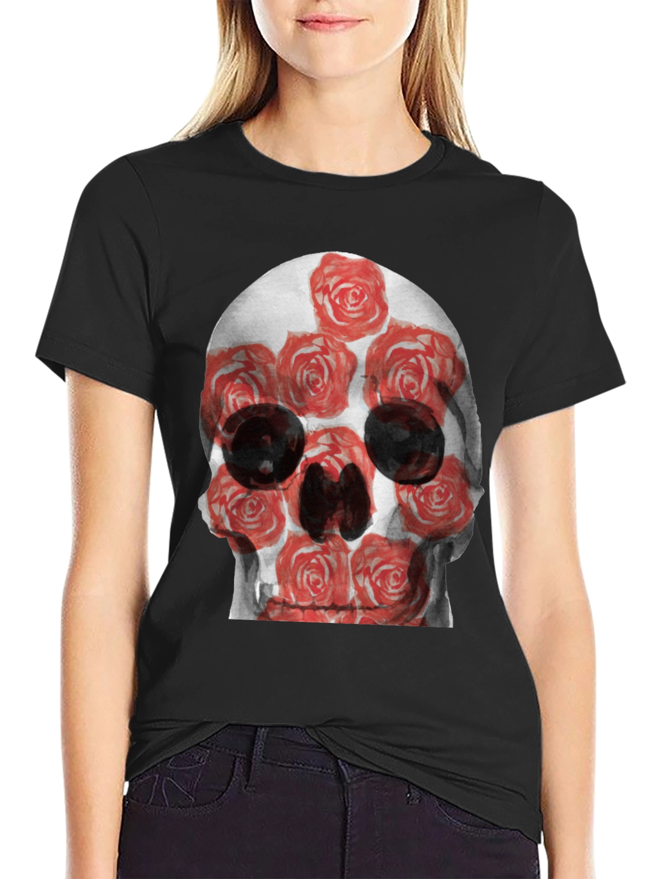 Skull and Roses Graphic Tee - Edgy Style
