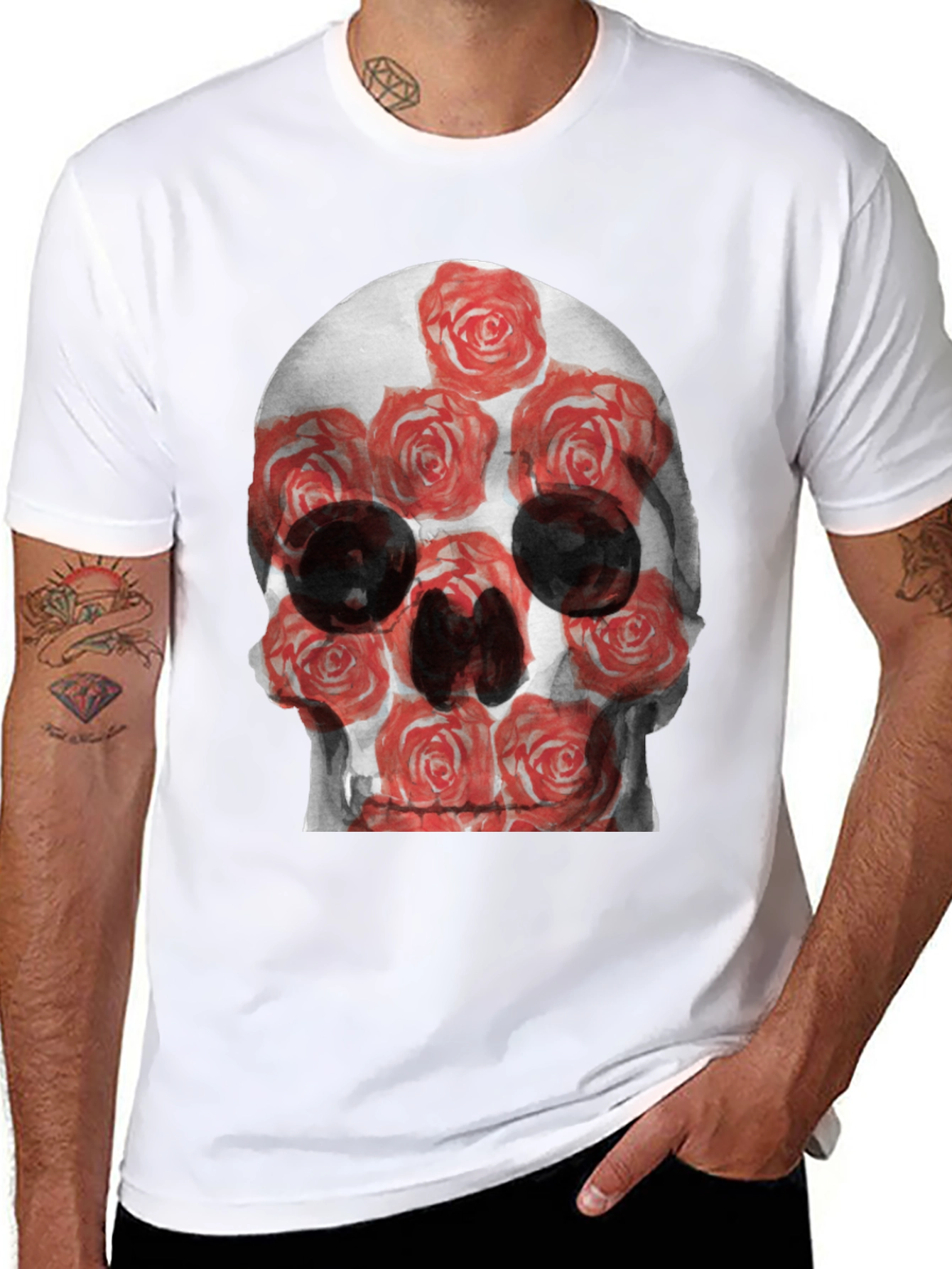 Skull and Roses Graphic Tee - Edgy Style