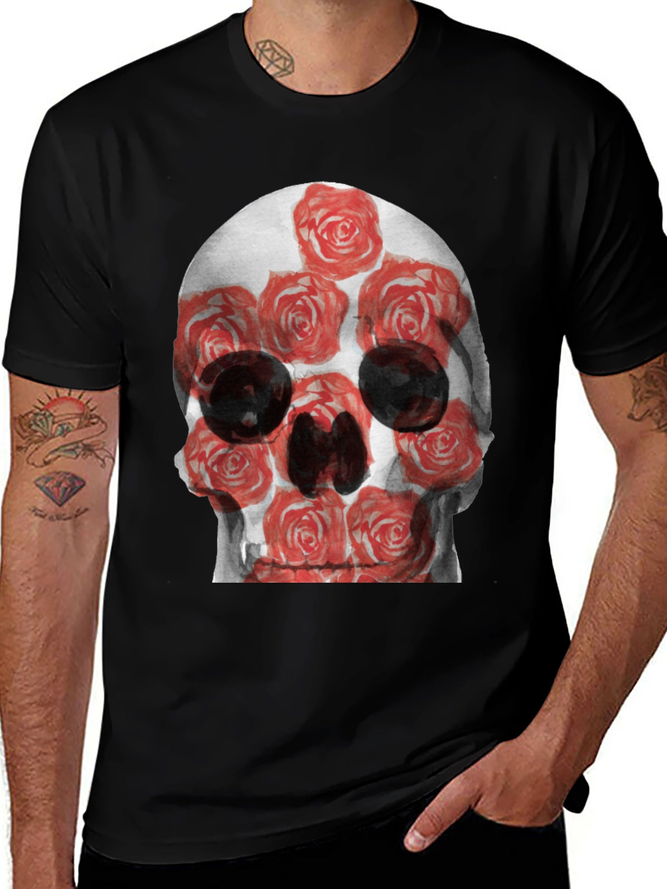 Skull and Roses Graphic Tee - Edgy Style