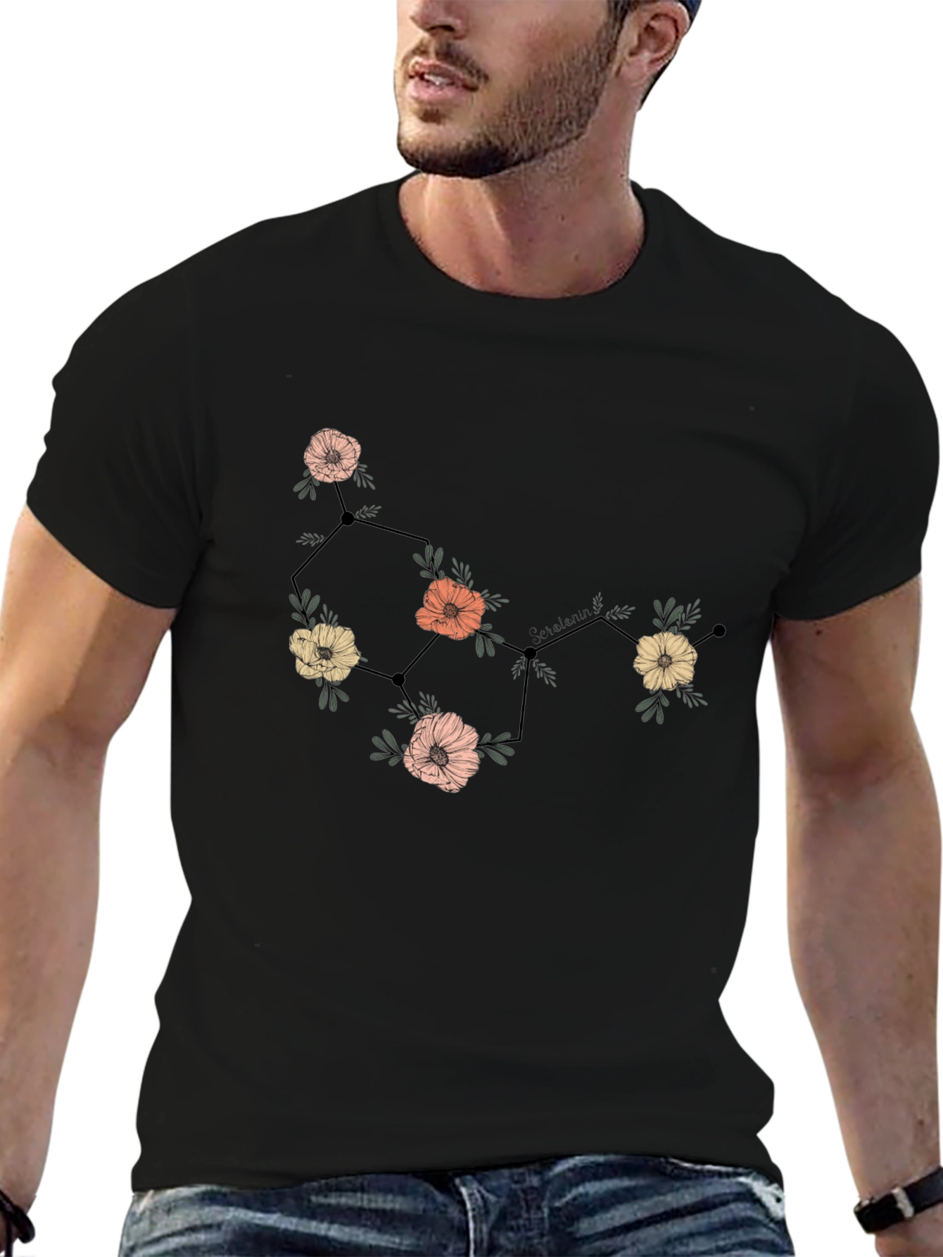 Floral Constellation Graphic Tee - Black