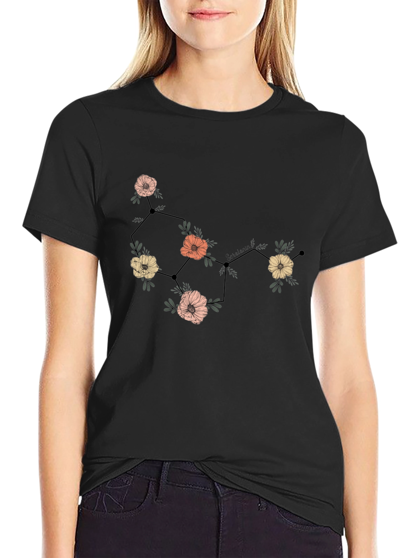 Floral Constellation Graphic Tee - Black