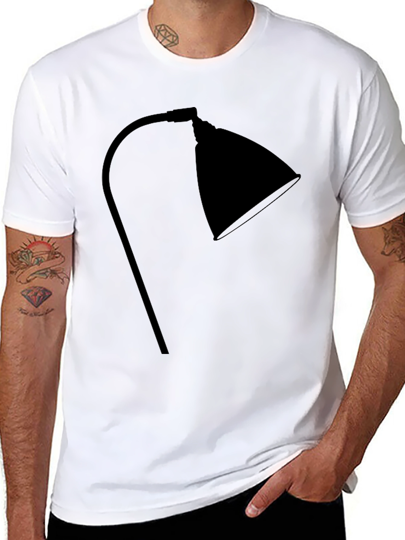 Modern Desk Lamp Graphic Tee - Black Cotton T-Shirt