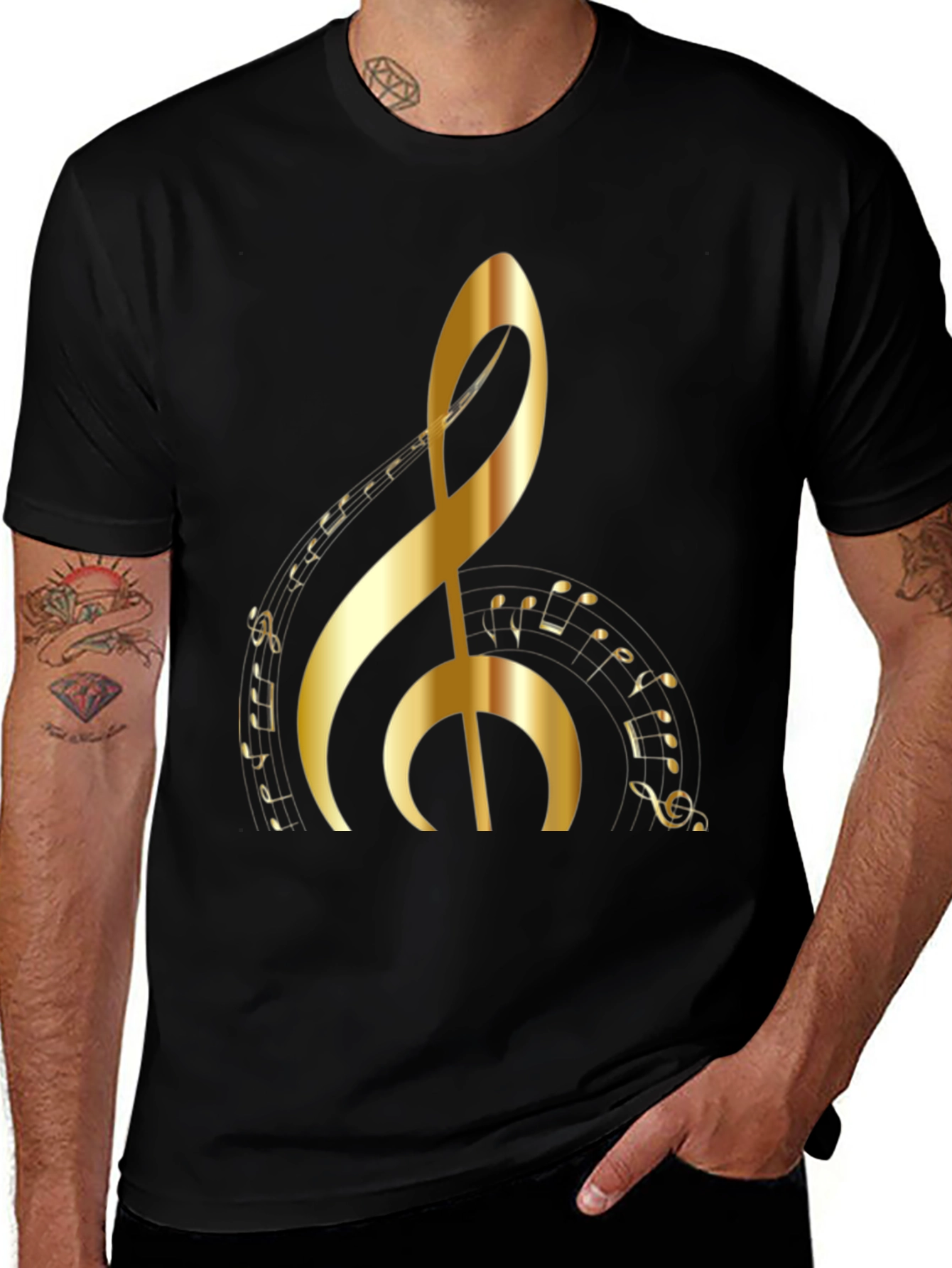Golden Treble Clef Graphic Tee - Music Lovers T-Shirt