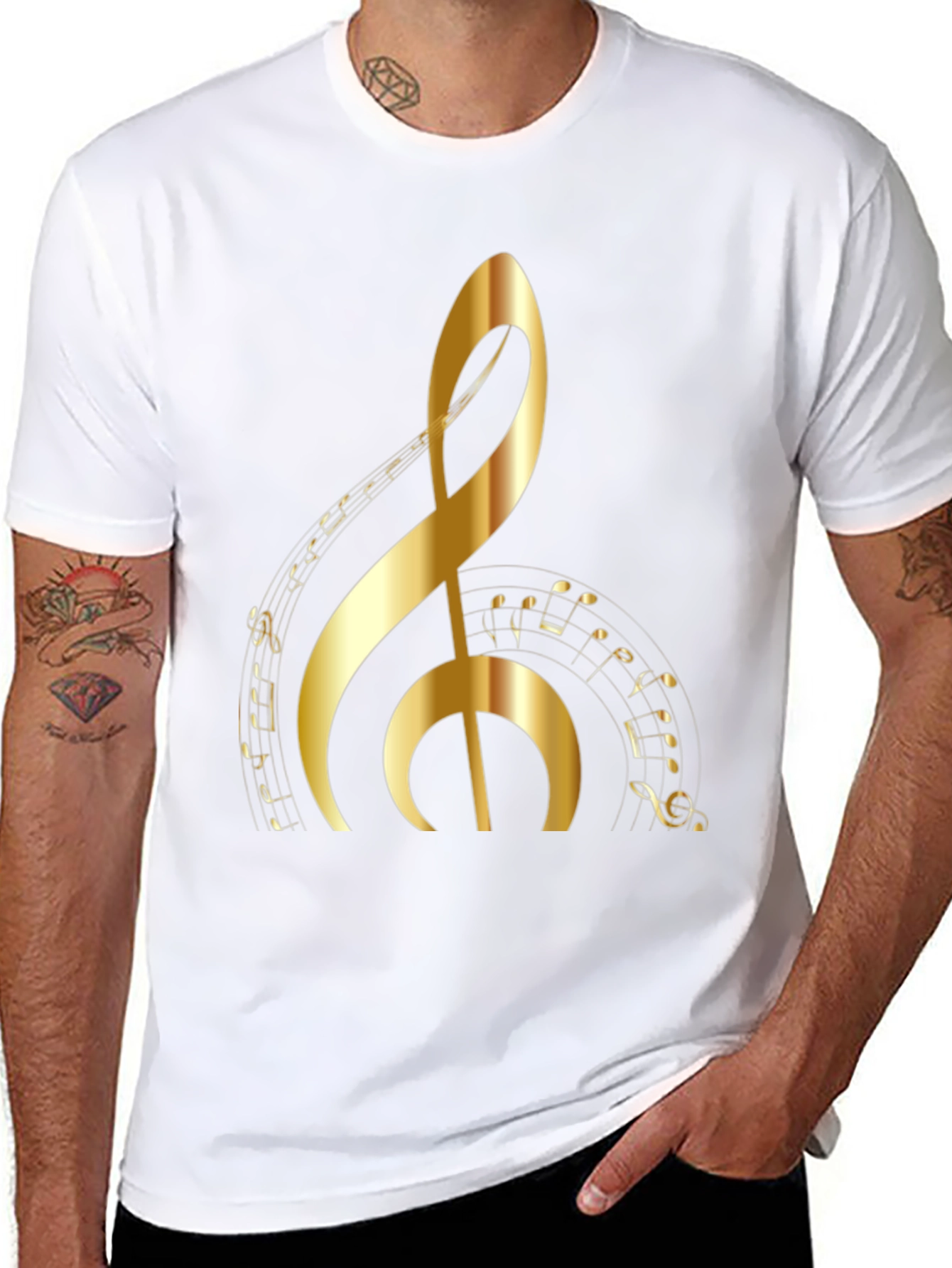 Golden Treble Clef Graphic Tee - Music Lovers T-Shirt