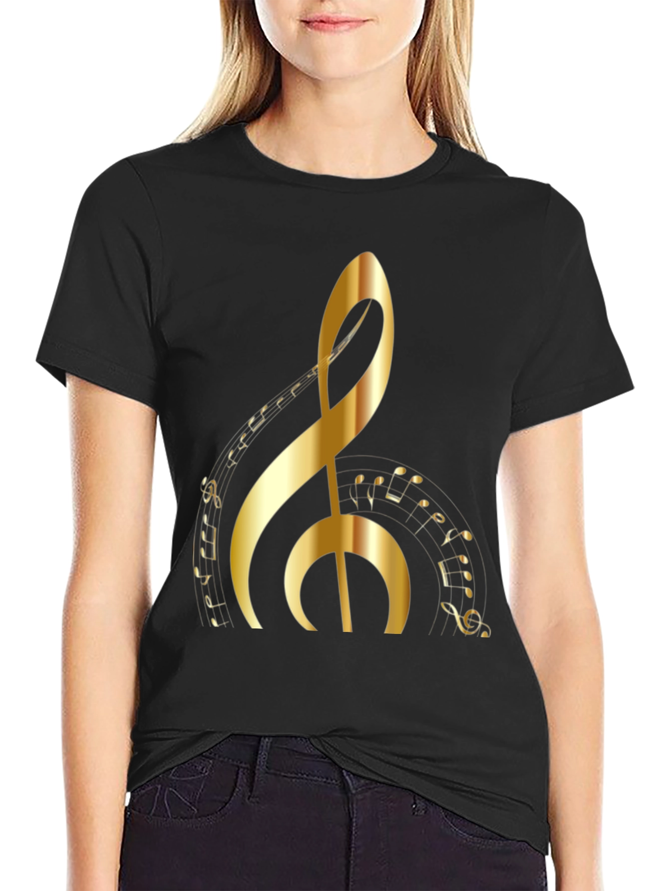 Golden Treble Clef Graphic Tee - Music Lovers T-Shirt