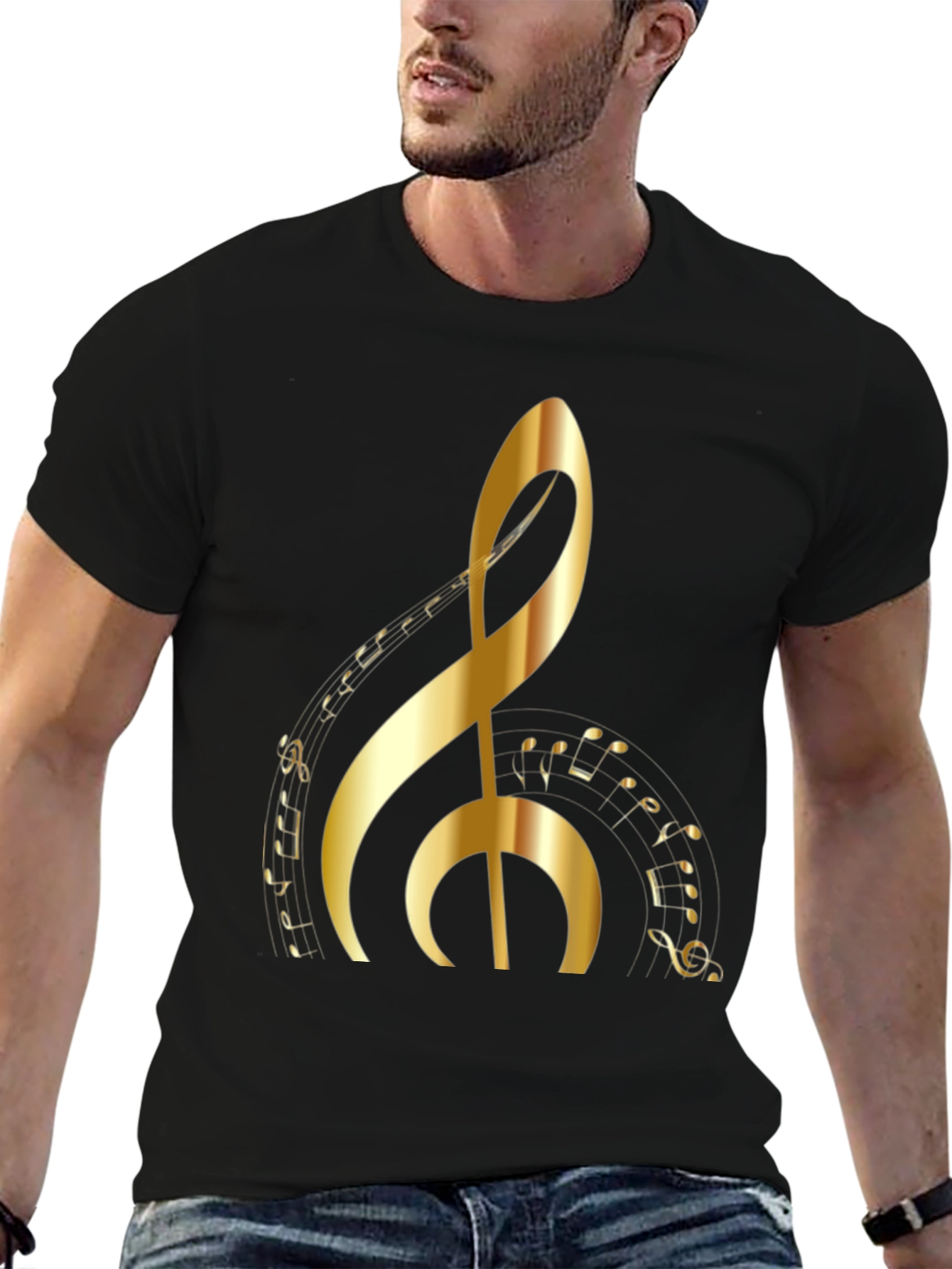 Golden Treble Clef Graphic Tee - Music Lovers T-Shirt